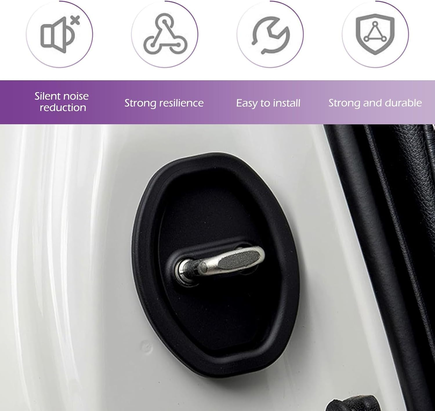 Silicone Car Door Latch Protective Covers, 4Pcs Silicone Door Latch Guard Universal Car Door Lock Cover Protector for Noise Reduction and Shock Absorption image number 3
