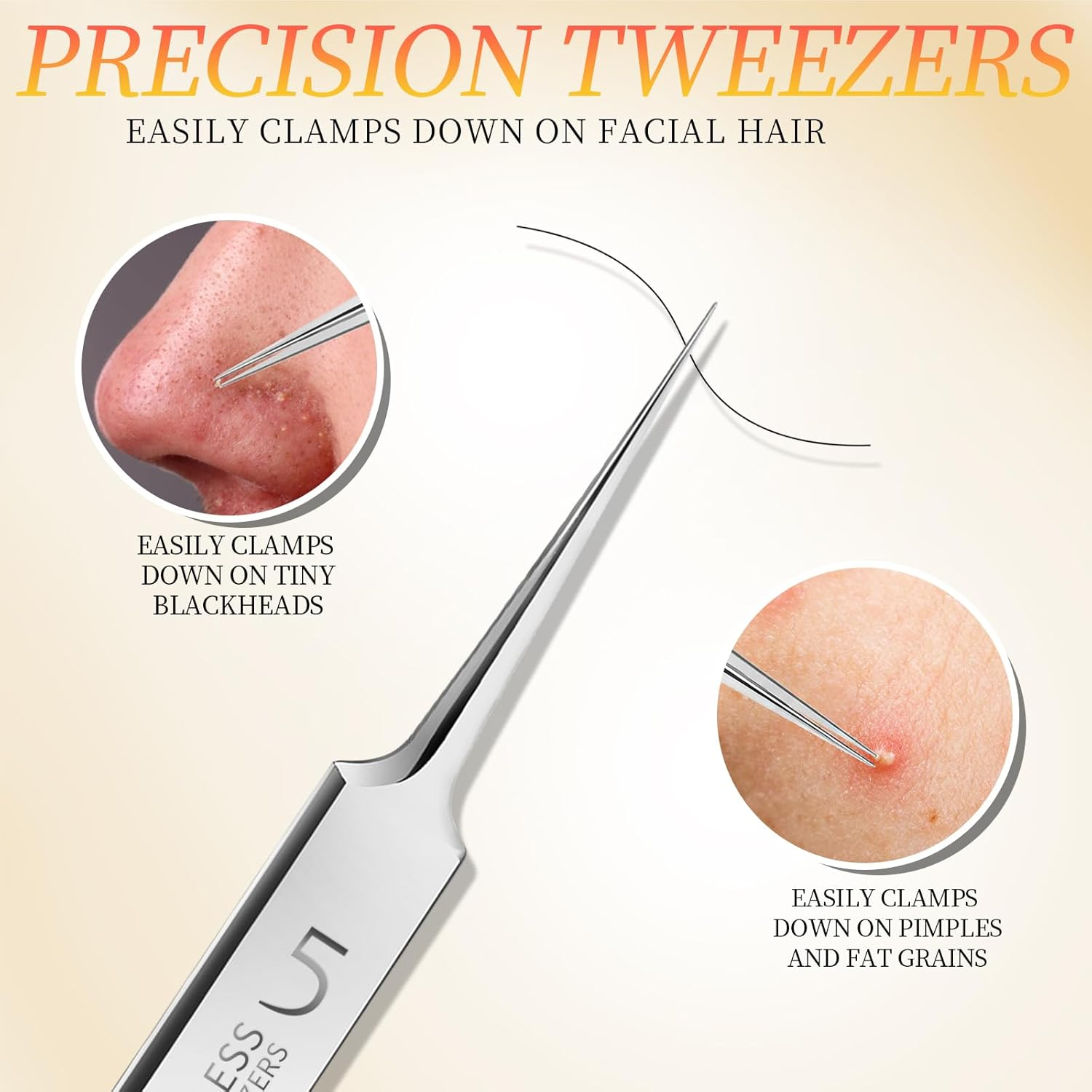 Teenitor 4 Pcs Professional Blackhead Tweezers and Pimple Popper Tool Kit, Stainless Steel Cell Tweezers for Blackhead, Pimple, Whitehead, Ance image number 3