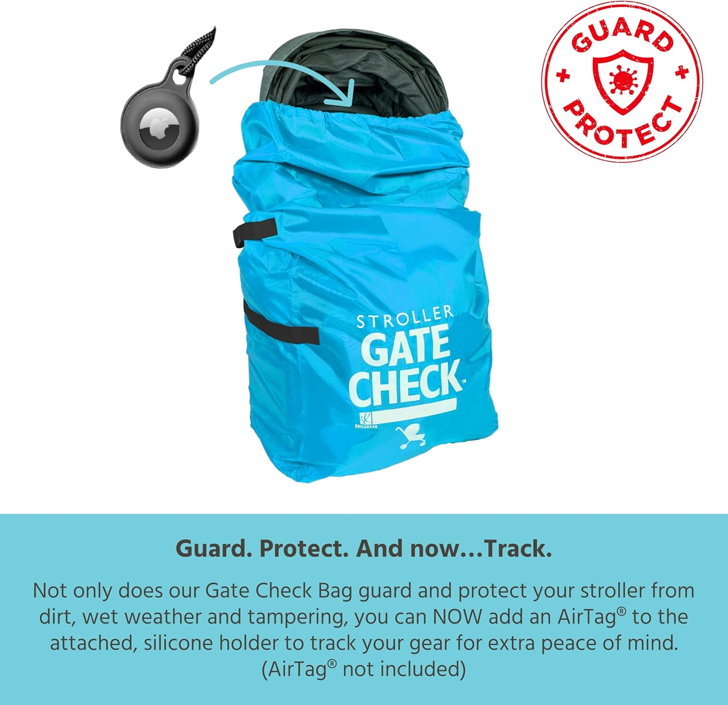 J.L. Childress Gate Check Travel Bag for Single & Double Stroller, Neon Blue image number 3