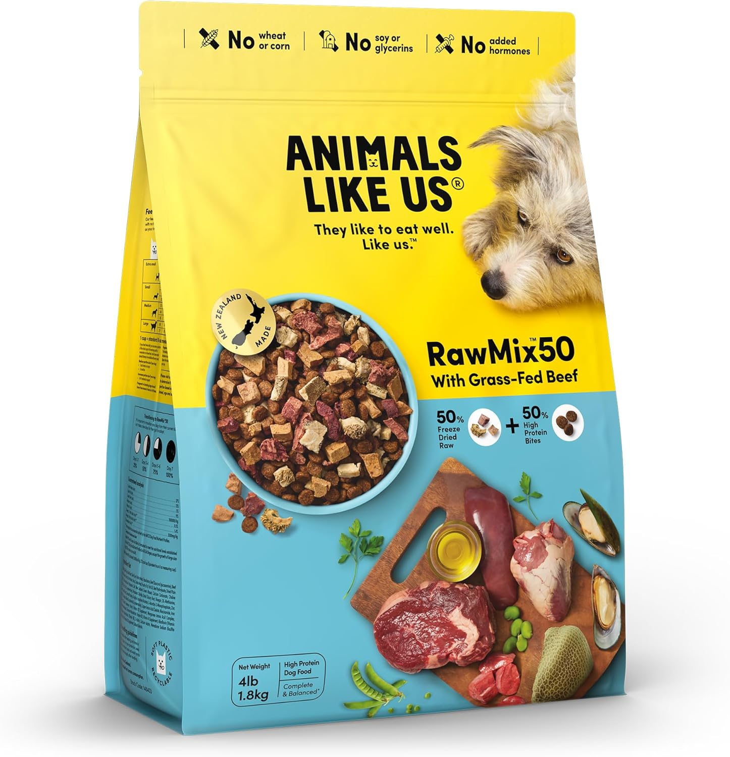 Rawmix50 Premium Freeze-Dried Raw Grass-Fed Beef Recipe Dog Food, Protein Rich, Includes Kibble, Non-Gmo, No Wheat or Corn, 1.8Kg image number 3