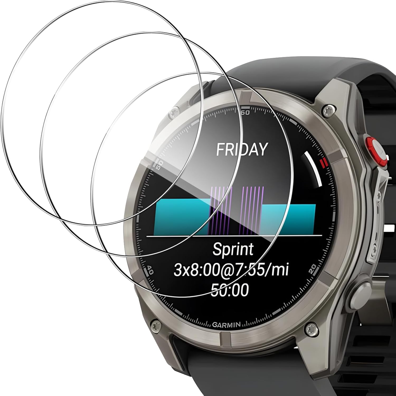 QULLOO Pack of 3 Screen Protectors for Garmin Fenix 8 Pro AMOLED 51 Mm for Tempered Glass, 9H Anti-Scratch Screen Protector, Waterproof Tempered Glass Film, Most Durable Screen Protectors image number 3