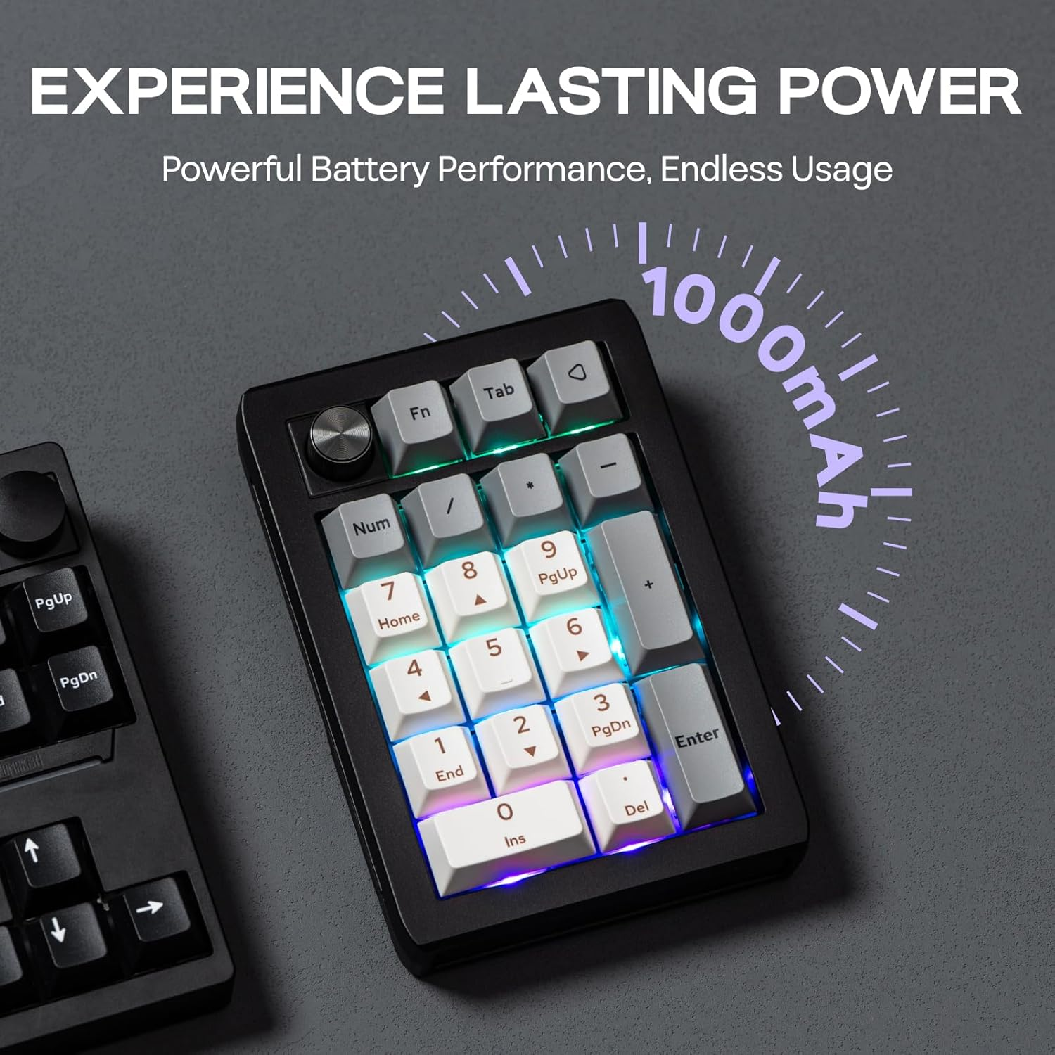 EPOMAKER EK21 via Gasket Number Pad with 1000Mah Battery, BT 5.0/2.4Ghz/Wired Hot-Swap Numpad with Aluminum Alloy Knob, Programmable for Win/Mac/Gaming (Black Silver, Wisteria V2 Switch) image number 1