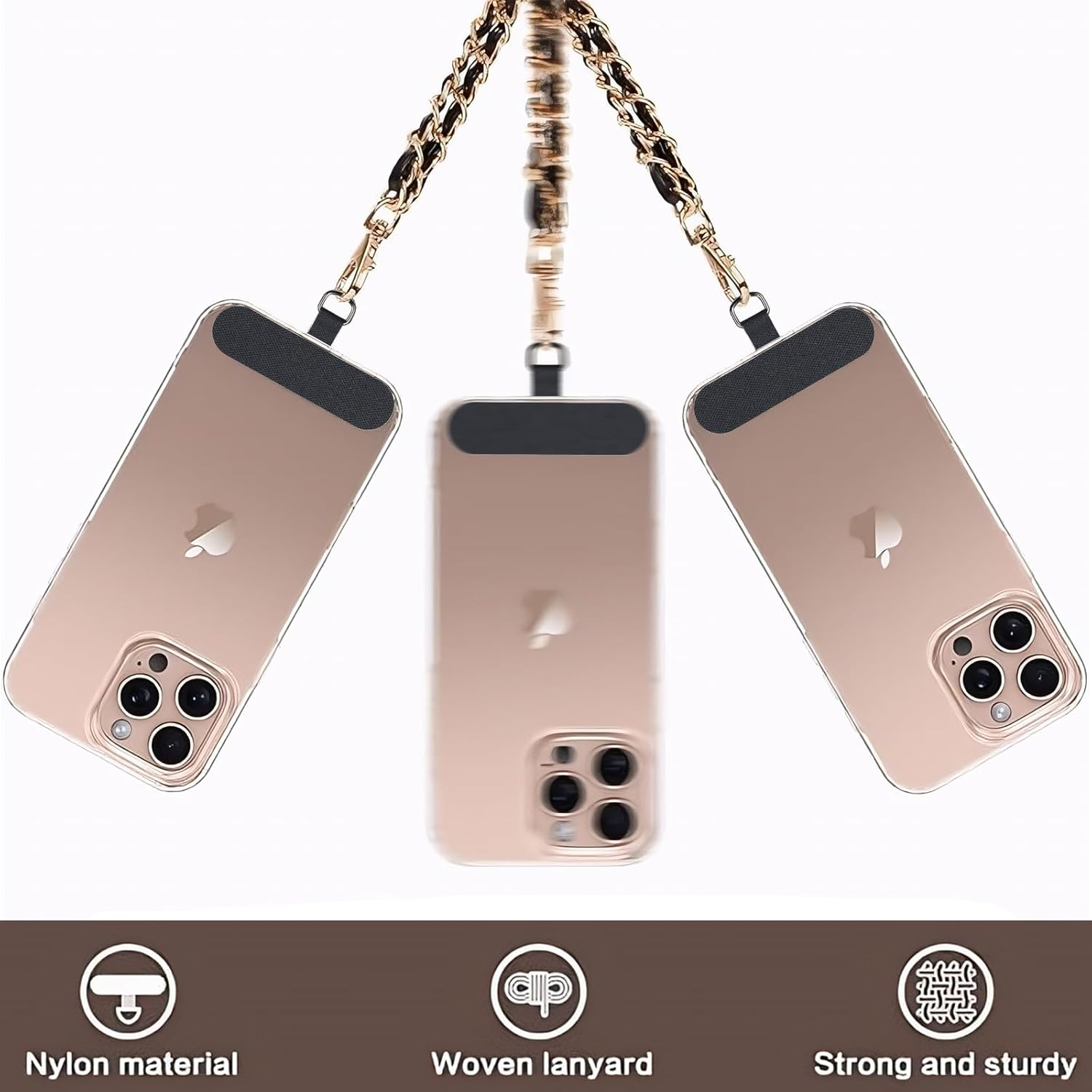 AIQIUQIU Cell Phone Charm Strap with Wrist Metal Chain Detachable Phone Lanyard for Girls Women, Adjustable Wrist Strap Hand Lanyard for All Smartphone - Black/Gold image number 5