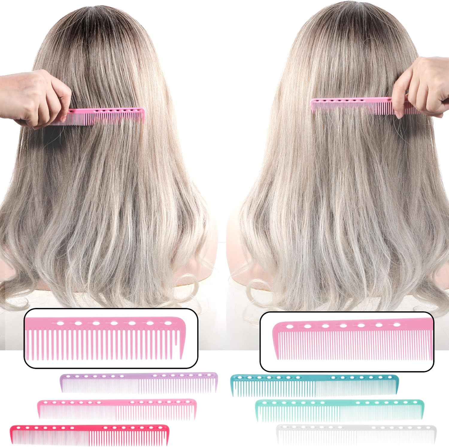 Pack of 6 Carbon Hair Cutting Combs, Colour, 2-In-1 Carbon Comb, Colourful, Carbon Styling Comb, Antistatic Hair Comb, Styling Combs for Men and Women, Thick, Thin, Curly, Straight Hair (Colour) image number 4