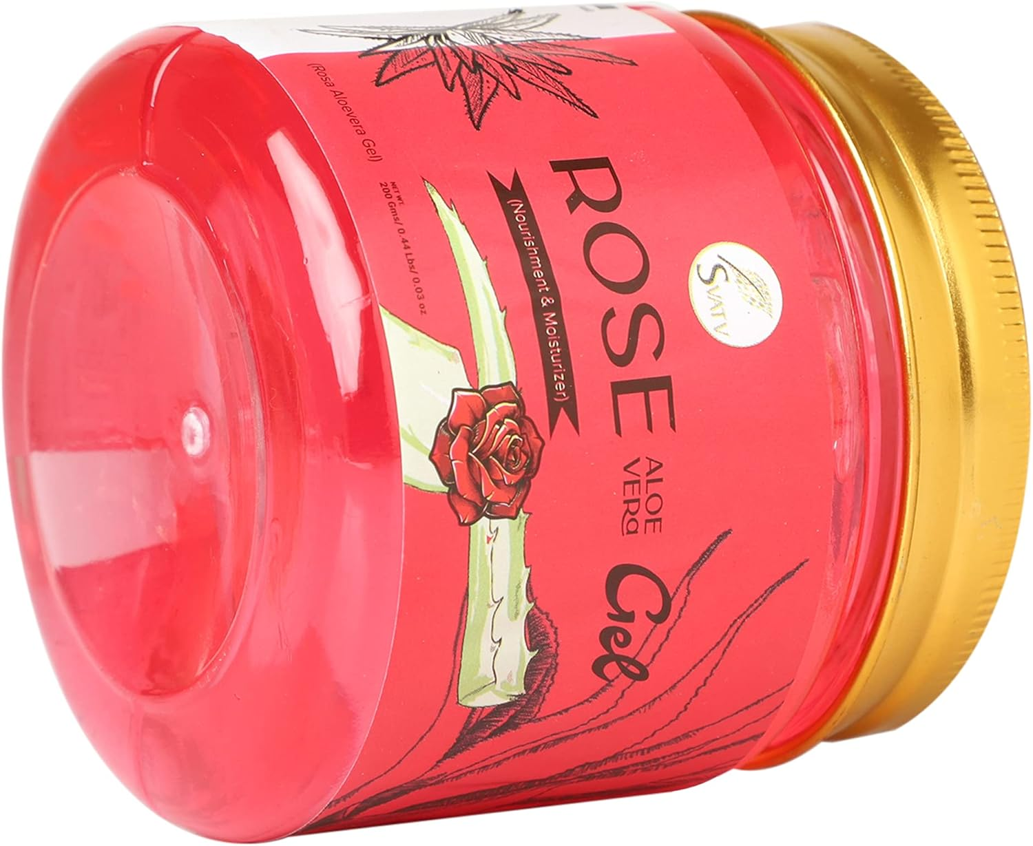 SVATV Rose Aloe Vera Gel | Reduces Skin Redness | Improves Skin Tone | Reduces Dark Spots | Replenishes Skin Cells | Paraben & Sulfate Free - 200G | 7.05 Oz | 0.44 Lbs