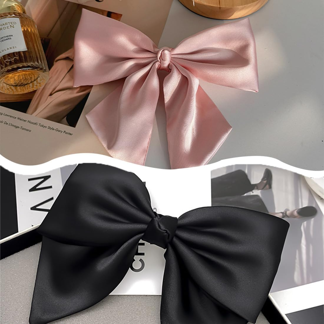 LAKJUOZ Hair Bow Hair Pack of 2 Women'S Hair Clips with Bow Hair Clips Made of French Fabric for Women Hair Clips with Bow Elegant Satin Hair Accessories for Girls image number 1