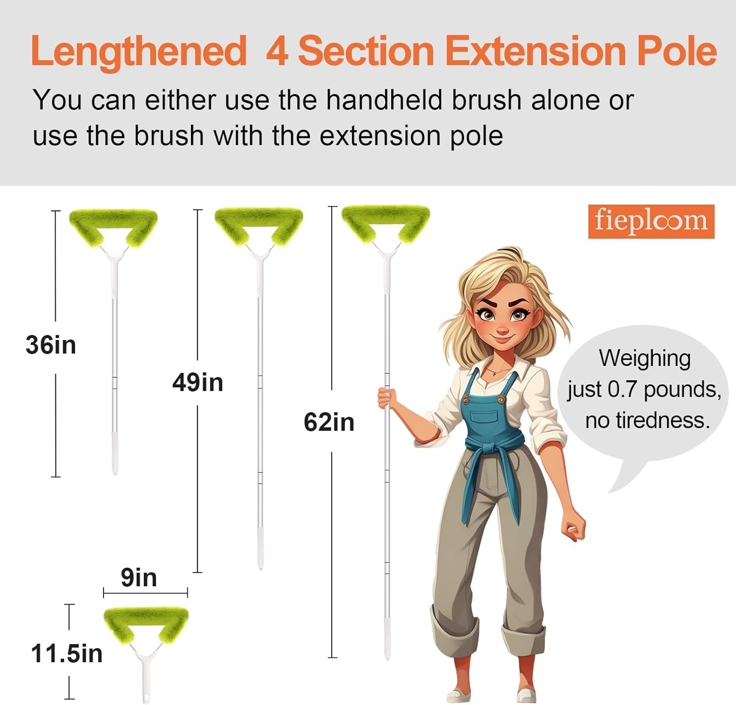 Window Screen Cleaning Brush with 62In Extension Pole, Innovative Fibre Mesh Screen Cleaner for Window Mesh, Patio Screens, Screen Doors, Pool Cage & Fence - Dry or Wet Use image number 4