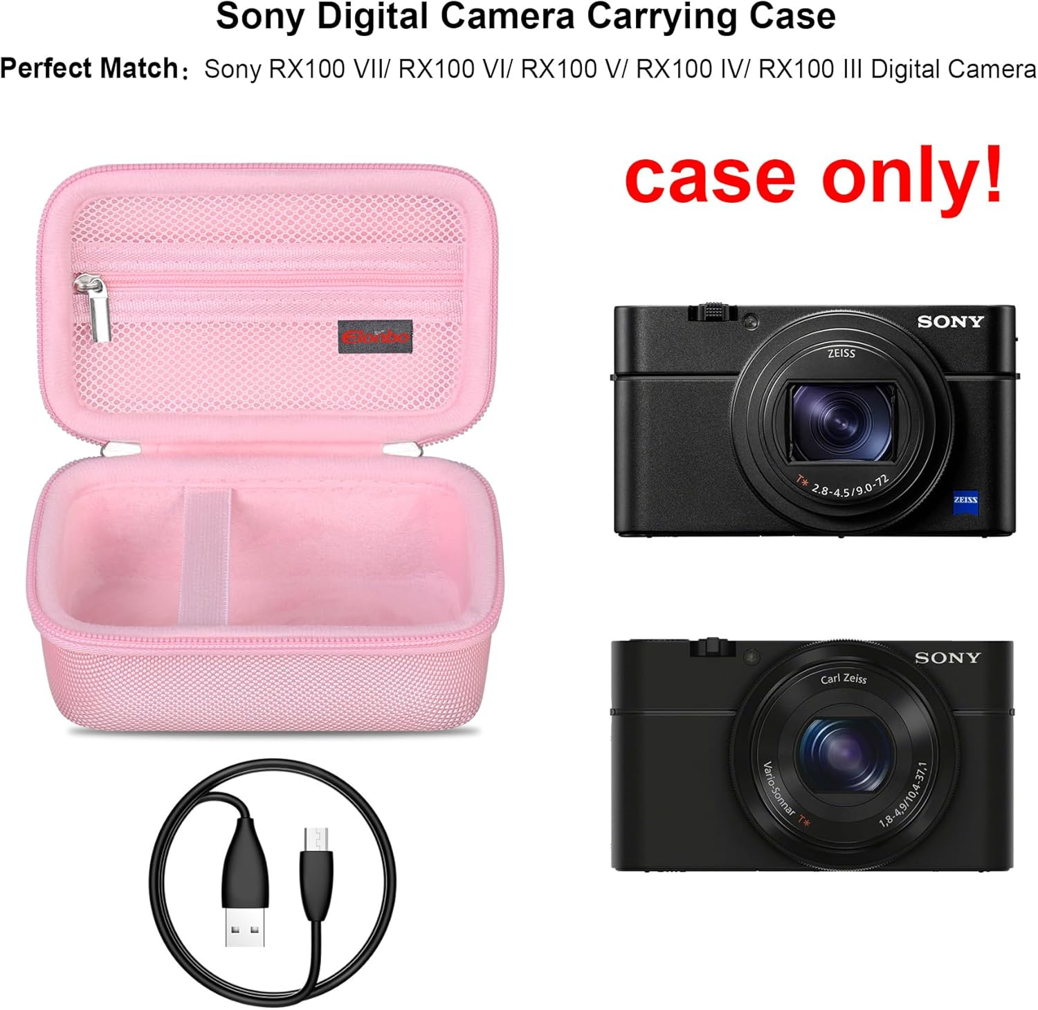 Elonbo Camera Carrying Case for Sony RX100 VII/ RX100 VI/ RX100 V/ RX100 IV/ RX100 III Compact Digital Camera, Sony Vlogging Camera Travel Bag, Sony Video Streaming Camera Storage Holder. Pink - Blue image number 4