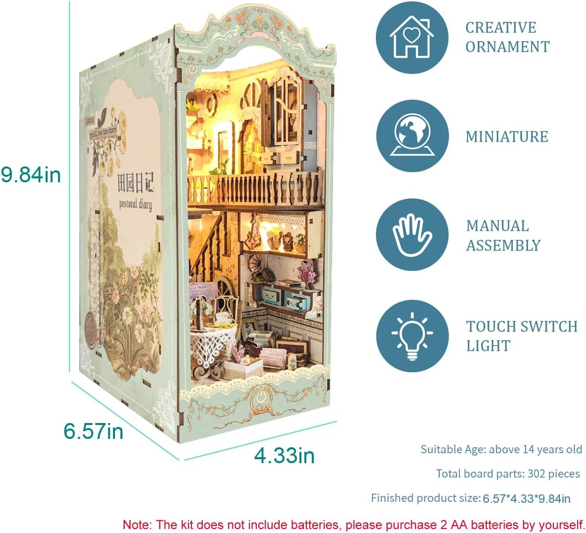 Cuteroom Book Nook Kit, DIY Miniature House Kit for Adults,Bookshelf Insert Decor Alley, DIY Dollhouse Booknook, Booknook Decor with Sensor LED Lights for Age 14+ (SQ090) image number 6