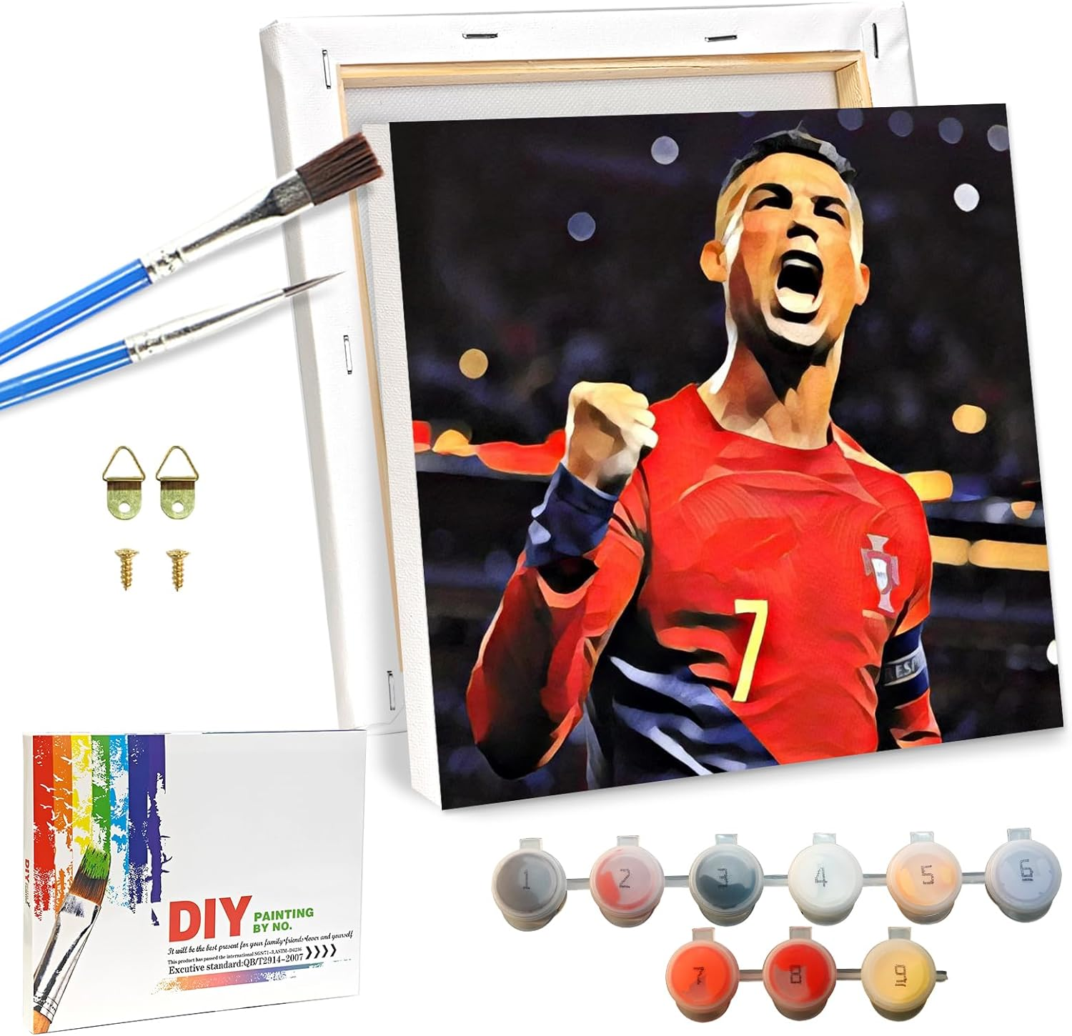QDUODUO Football Painting by Numbers with Frame for Adults Beginners and Children from 6 Years, LM10 Football Paint by Numbers with Canvas Brushes Acrylic Pigment, 20 X 20 Cm Small DIY Hand-Painted