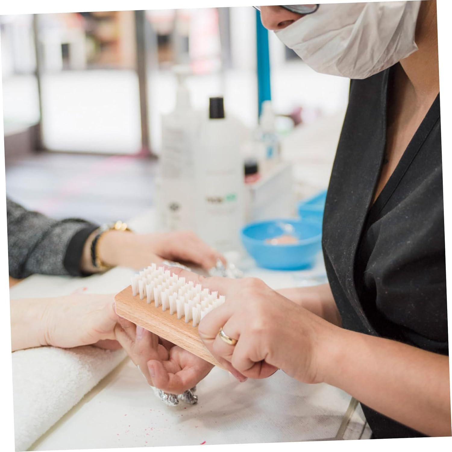 ERINGOGO Nylon Bristle Nail Brush Two Sided Nail Tool Wooden Manicure Brush Art Tool Pedicure image number 6