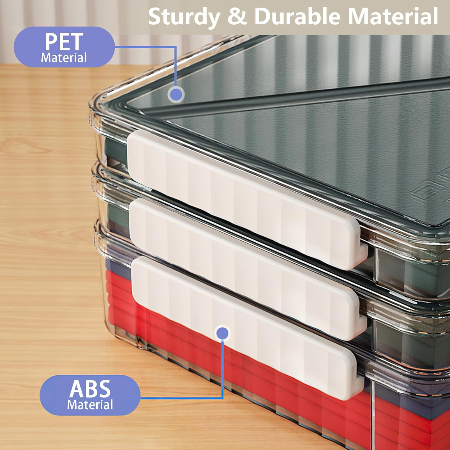 SAYEEC Plastic Storage Box Clear Stackable Storage Bins with Lids and Handle Large Capacity Storage Containers File Protector Case Organizer Portable Project Case for A4 Paper Photo Scrapbook Document - Clear Storage Box With White Handle image number 2