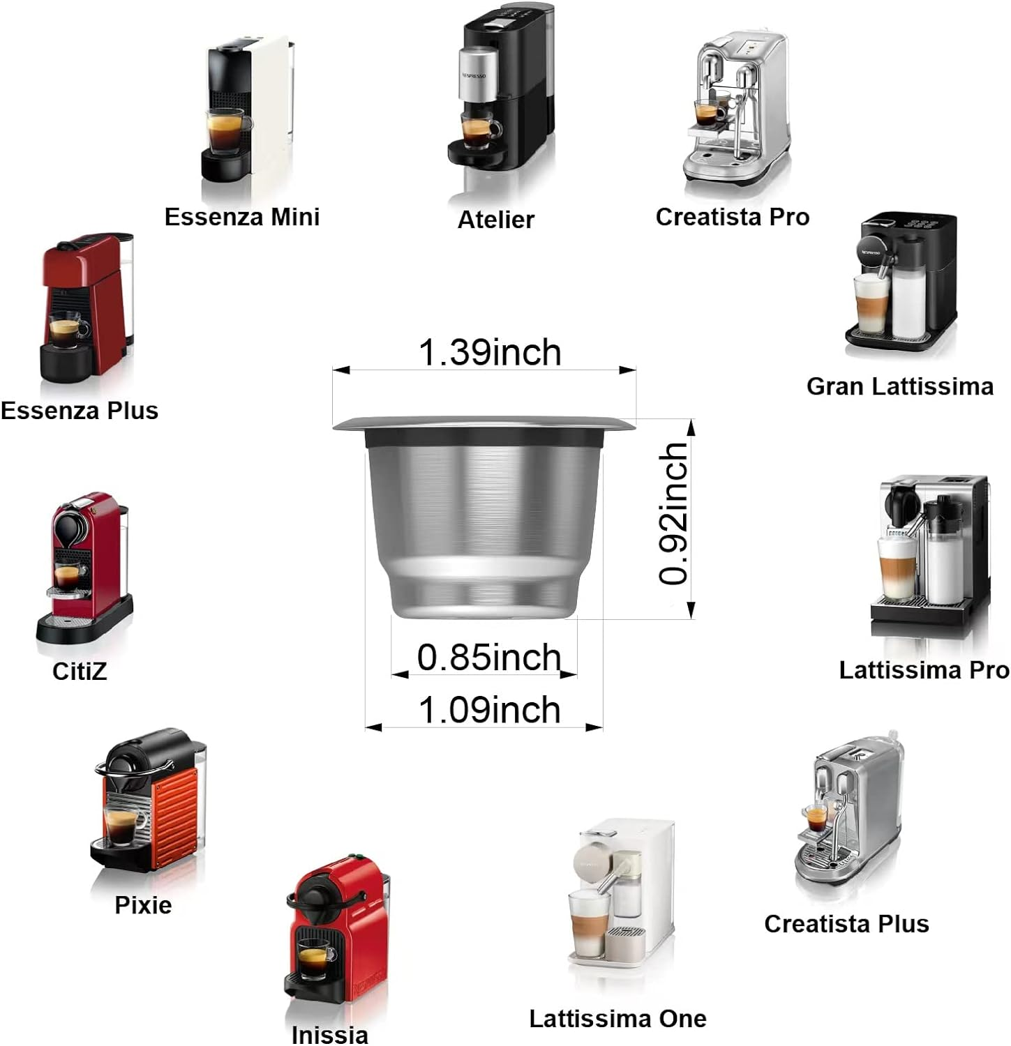 Triplot Reusable Capsules for Nespresso Originalline - 6Pcs Refillable Coffee Pods,Stainless Steel Cups Compatible for Nespresso Originalline Machine (6Pods+100Pcs Lids+Storage Board) image number 1