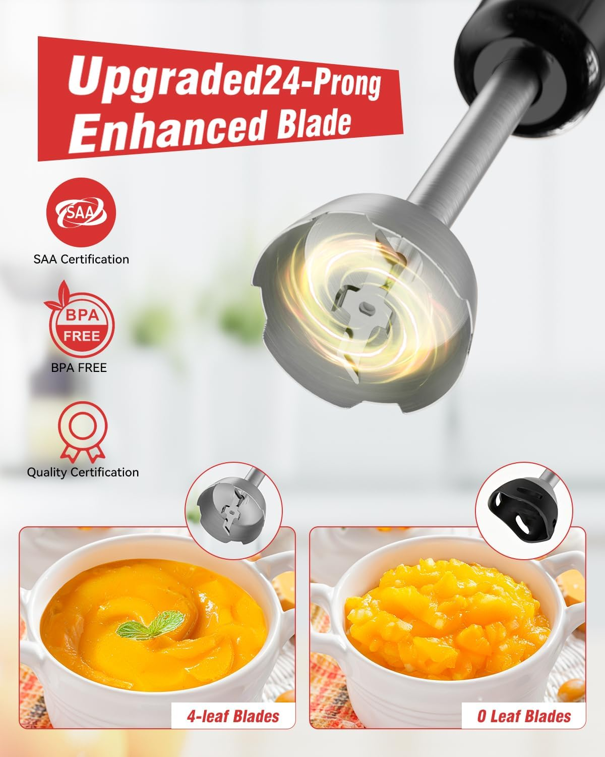 Hand Stick Blender - 1200W Immersion Handheld Blender Set, 5In1 Electric Blender Heavy Duty Motor with 6 Speed Handheld Mixer with 600Ml Mixing Beaker, 500Ml Chopper, Whisk and Milk Frother, Bpa-Free image number 1