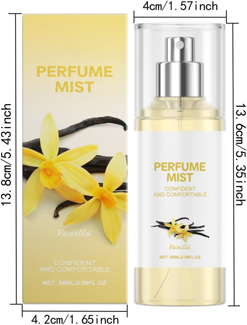 FEESHOW Unisex Vanilla Body Spray for Women Men 88ML Long Lasting Fragrance up to 24 Hours Sweet Comfortable Scent Lightweight Non Greasy Yellow One Size image number 4