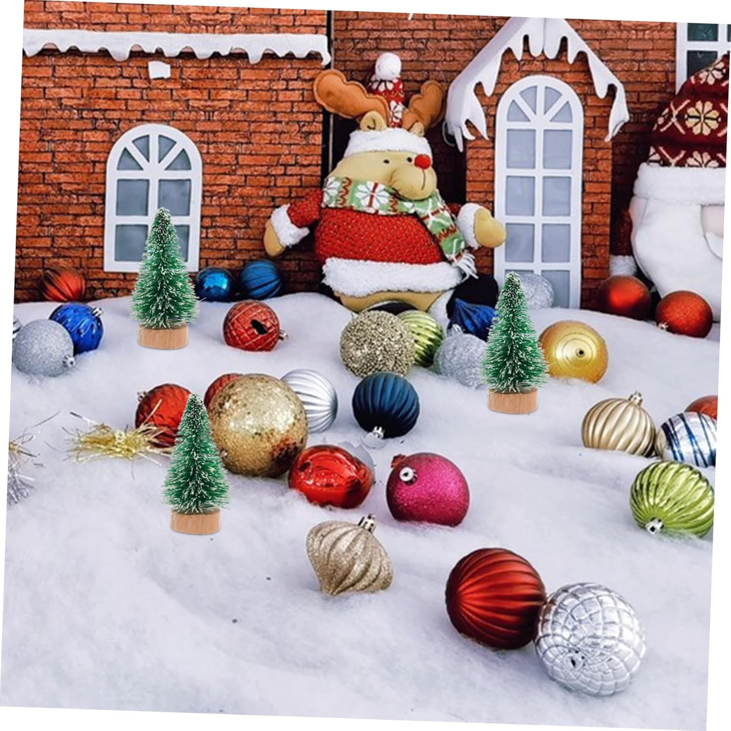 Mini Christmas Tree Decorations 24Pcs with Wooden Base Artificial Pine Trees for Desktop Fireplace Window Decor image number 4