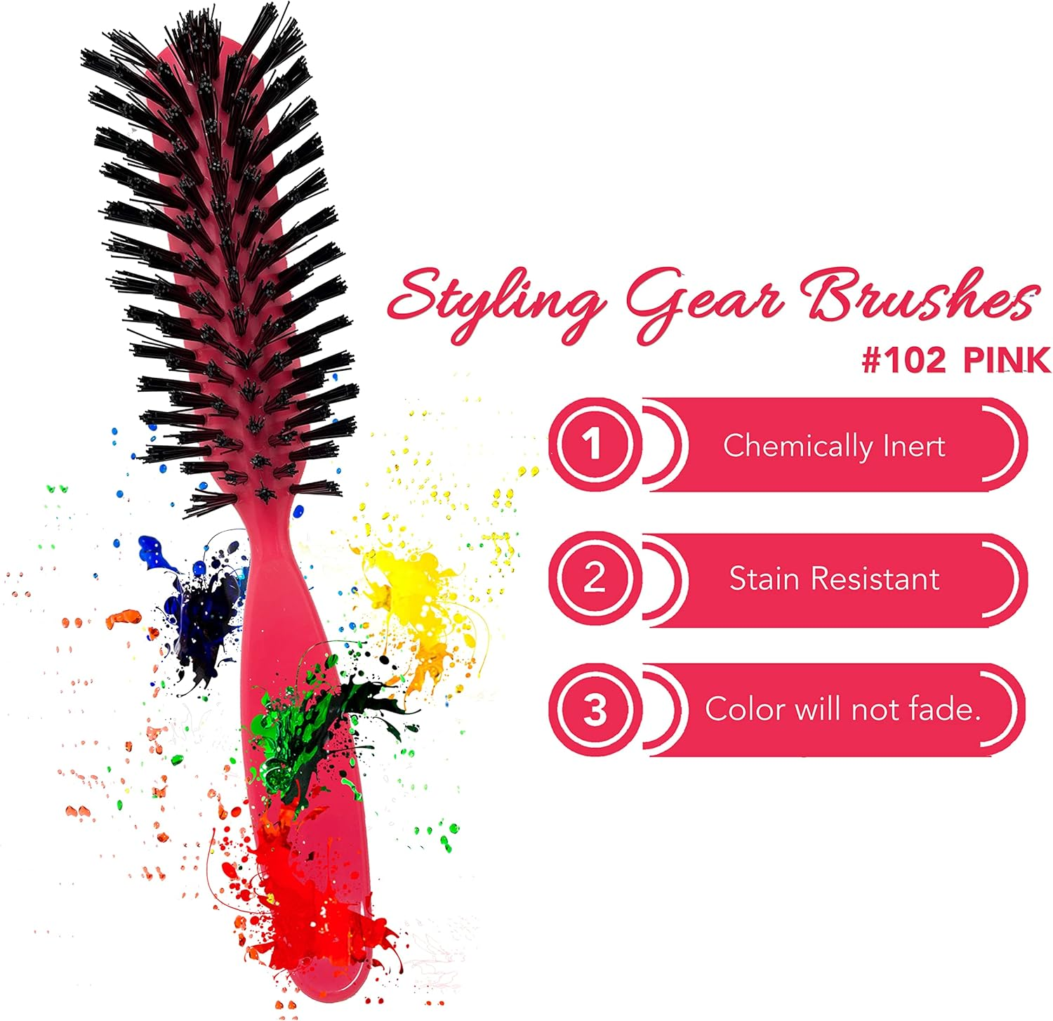 Styling Gear Detangling Hair Brush Nylon Bristles 7 Row Teasing Womens Brush for Thick Hair Small Travel Hairbrush Brush for Hair 2 Pcs. (Pink) image number 4