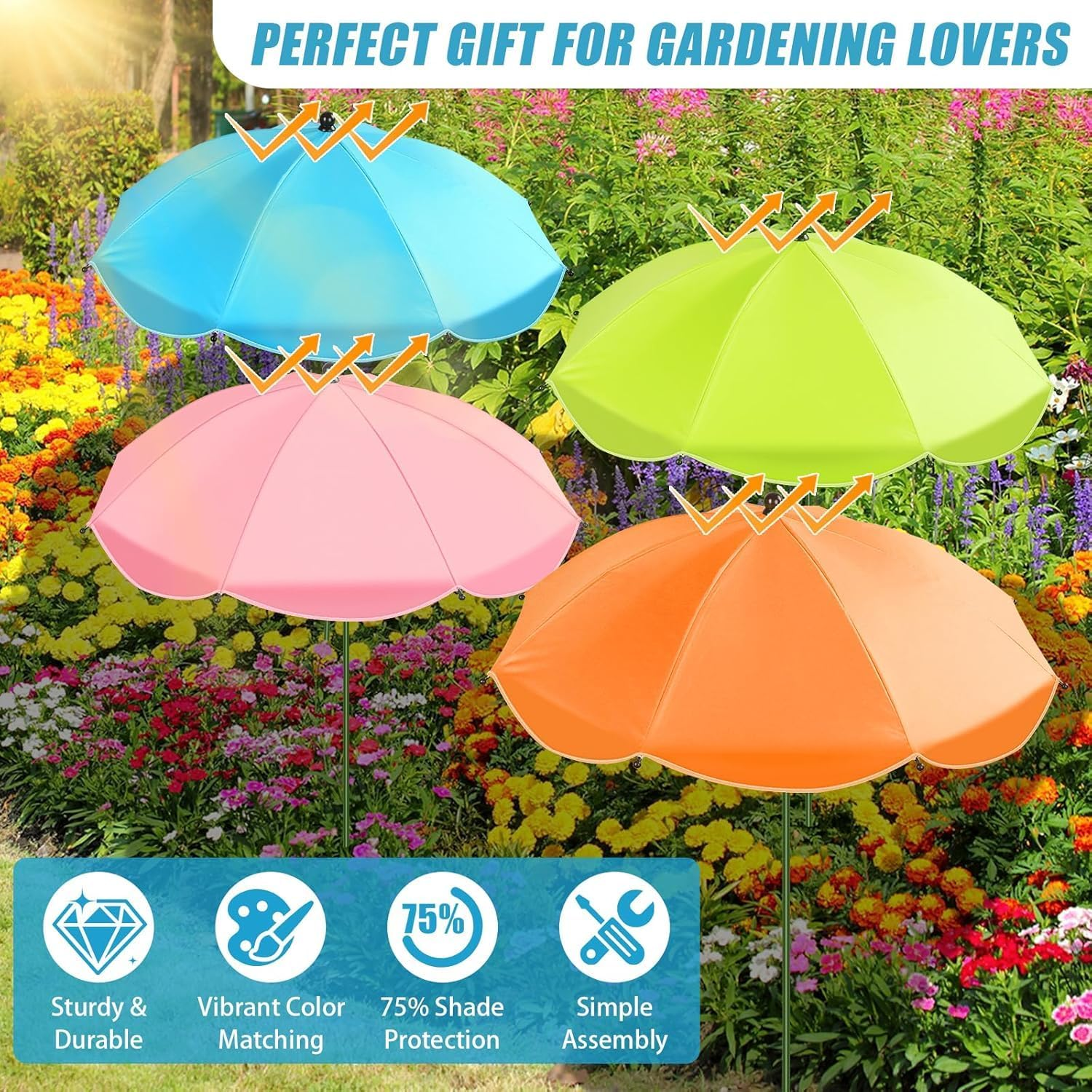 Plant Umbrellas for Outdoor Plants, 4 Pack Upgraded 26" Larger Garden Umbrella Shade with Adjustable Angle, 43.4" Higher Sun Shade, Potted Plant, Garden Beds image number 5