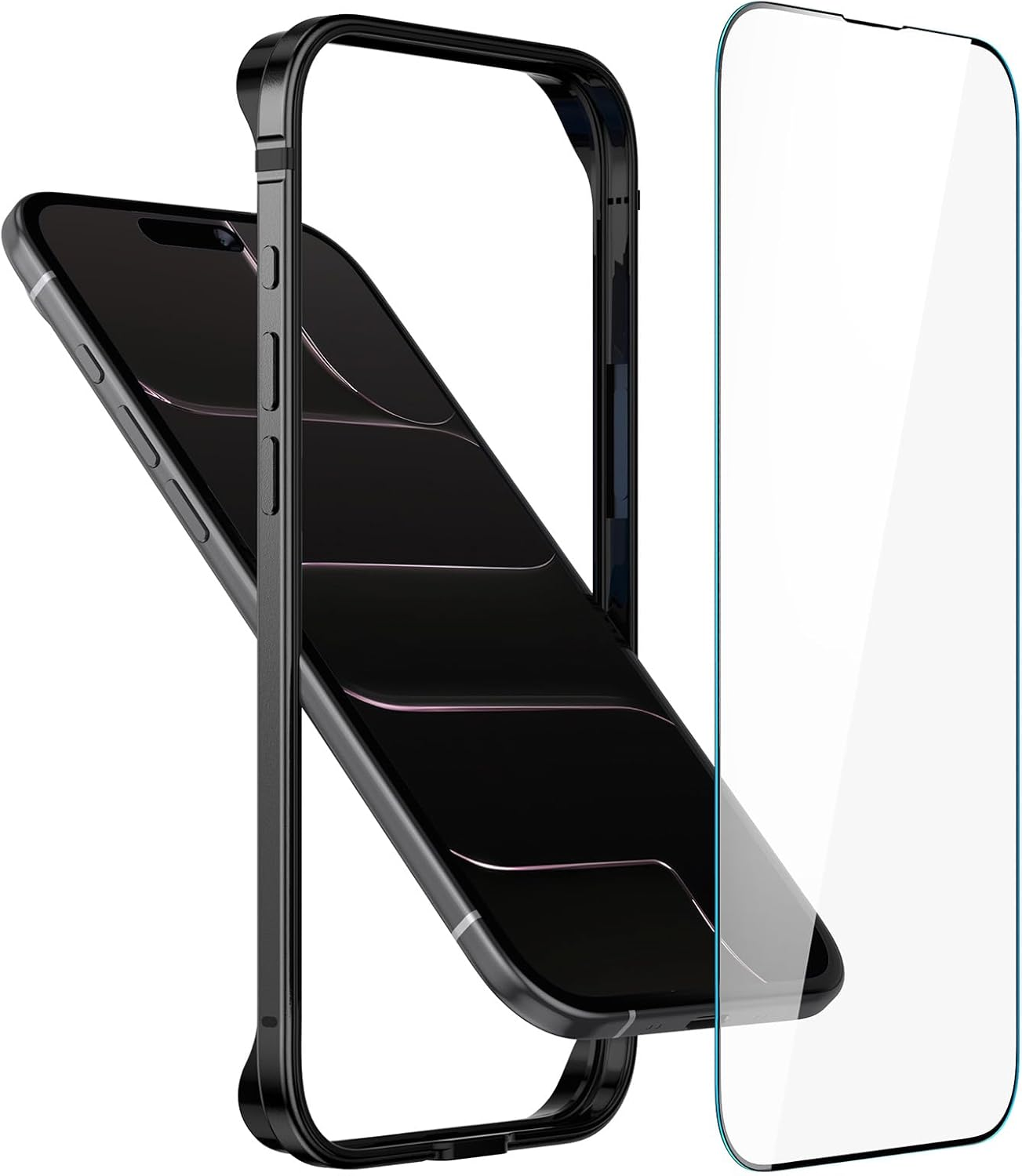 Metal Bumper Case for Iphone 17 Air, Aluminum Frame Slim Case [Soft Silicone Inner Bumper][Raised Edge Protection] HD Tempered Glass Screen Protector Cover for Iphone 17 Air Blue