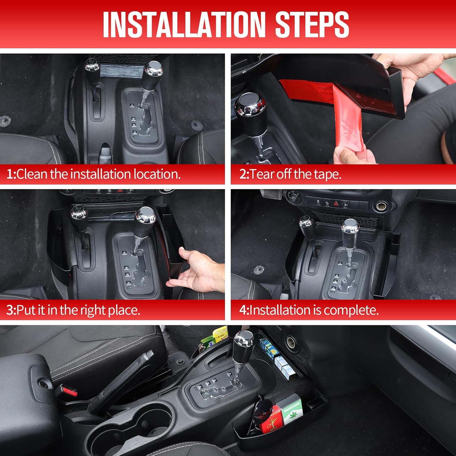 Jecar JK Storage Box Gear Tray Auto Transmission Storage Organizer Interior Accessories for Jeep Wrangler 2011-2018 JK JKU, Black image number 5