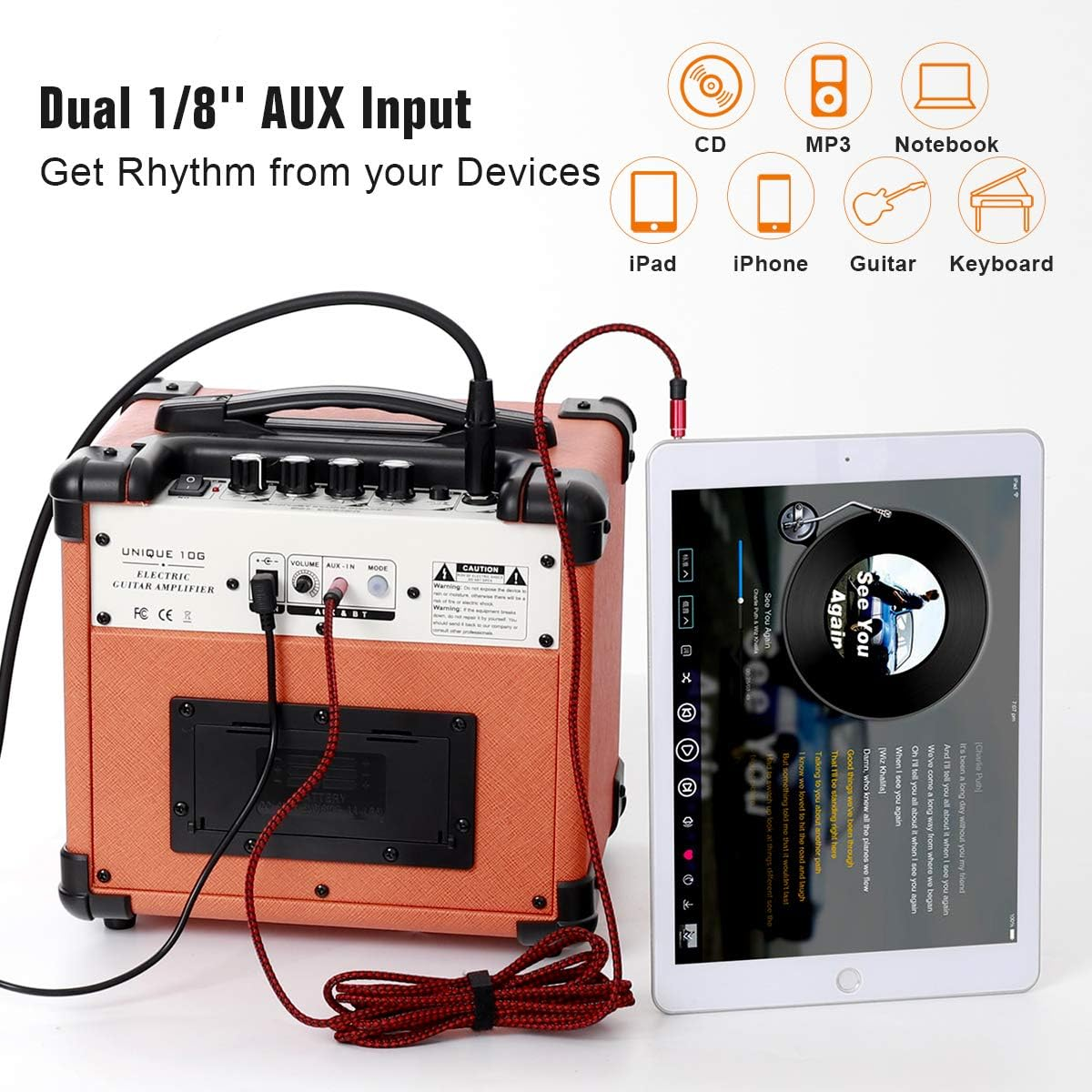 Coolmusic 10G Mini Guitar Amplifier 10W Handle Portable Amp for Electric Guitar Combo Speaker, Build in Bluetooth