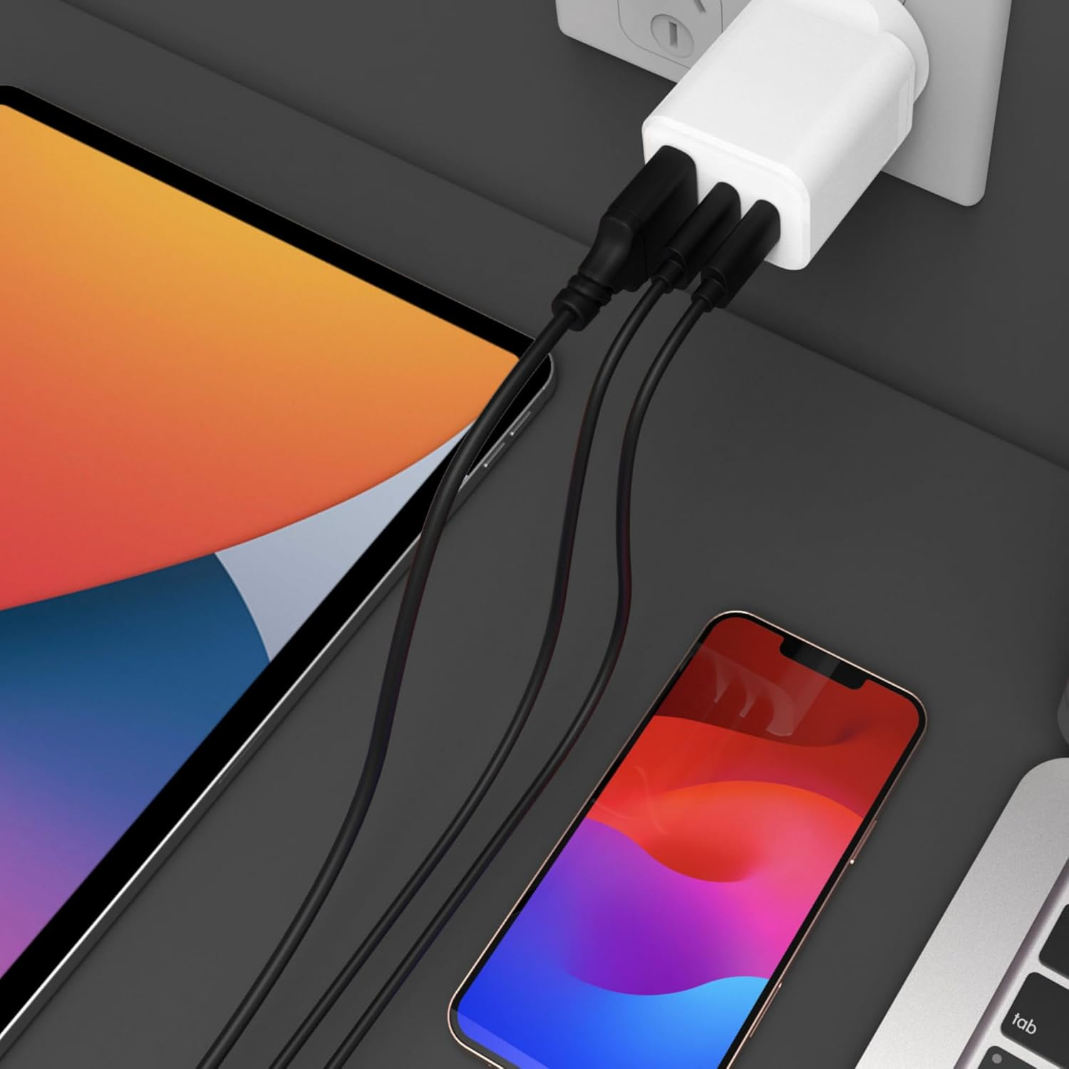 Laser 65W Gan Portable Travel Charger &ndash; 4 International Universal Adapters (AU/EU/UK/USA), 3-Port Fast Charging (2 USB-C, 1 USB-A) for Laptops, Iphone 16/15/14, Galaxy S24/S23, Ipad Pro/Air &ndash; White image number 1