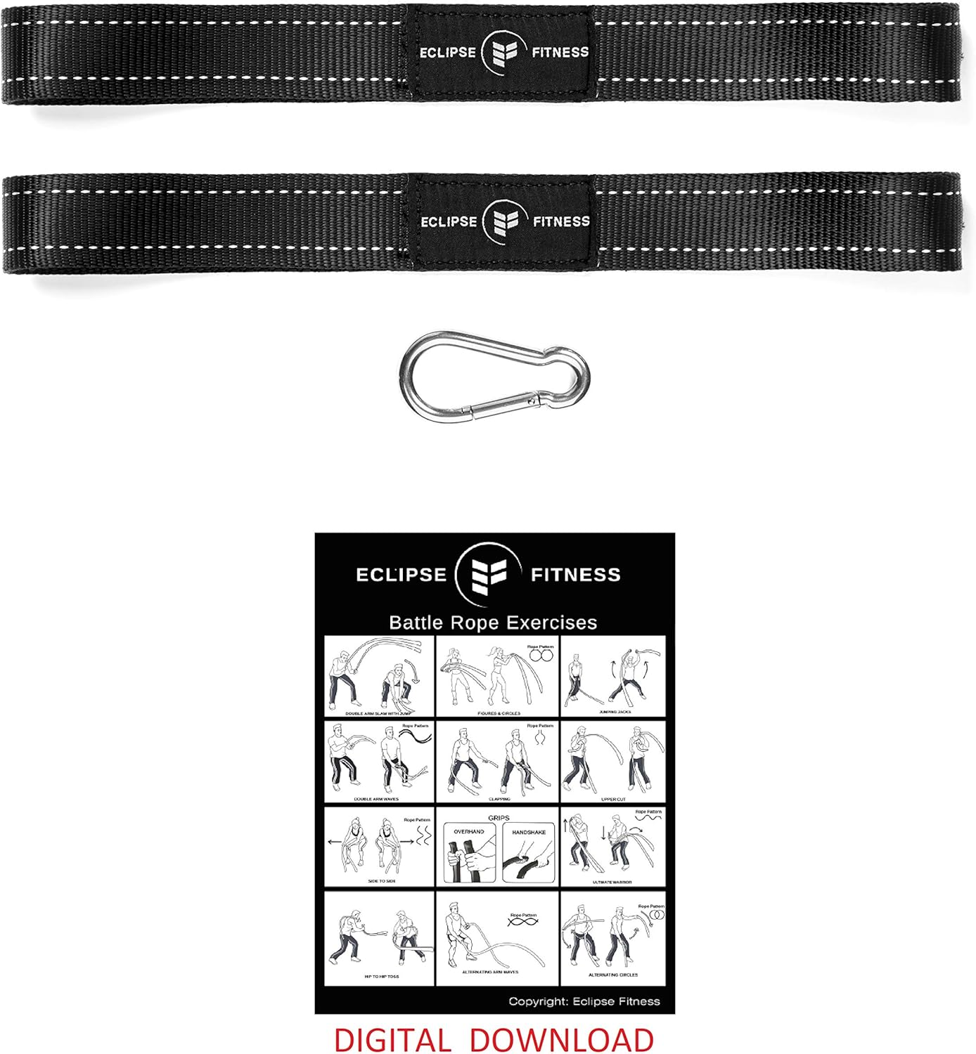 Battle Rope Anchor Strap Kit | Heavy Duty Reinforced Nylon | Easy and Fast Setup | Stops Rope Damage | Stainless Steel Carabiner | Includes Exercise Guide | image number 1