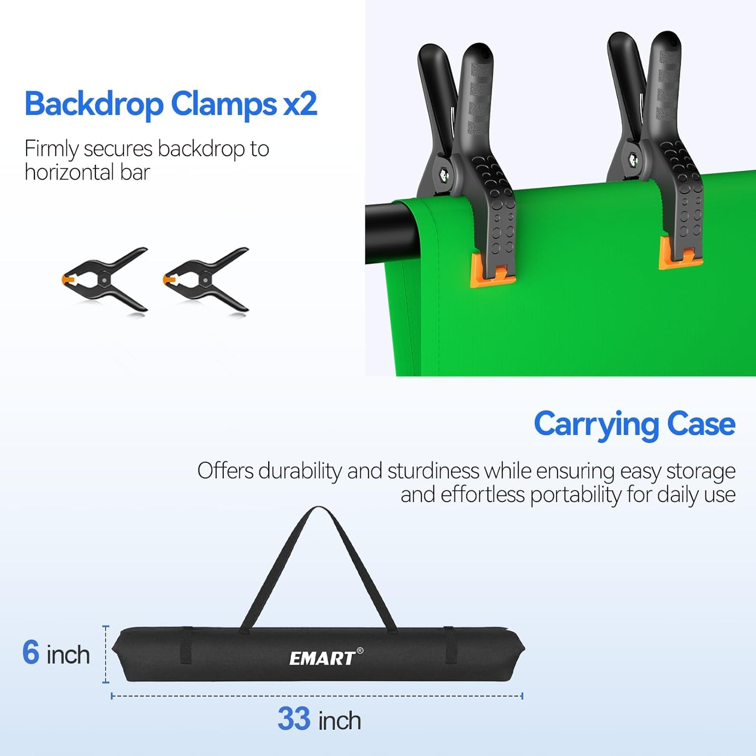 EMART Green Screen Background with Stand, 8.5X10Ft(2.6X3M) Photography Backdrop Kit with 10X12Ft(3X3.6M) Support Frame for Portrait, Video, Shooting, Photo Studio - Black image number 2