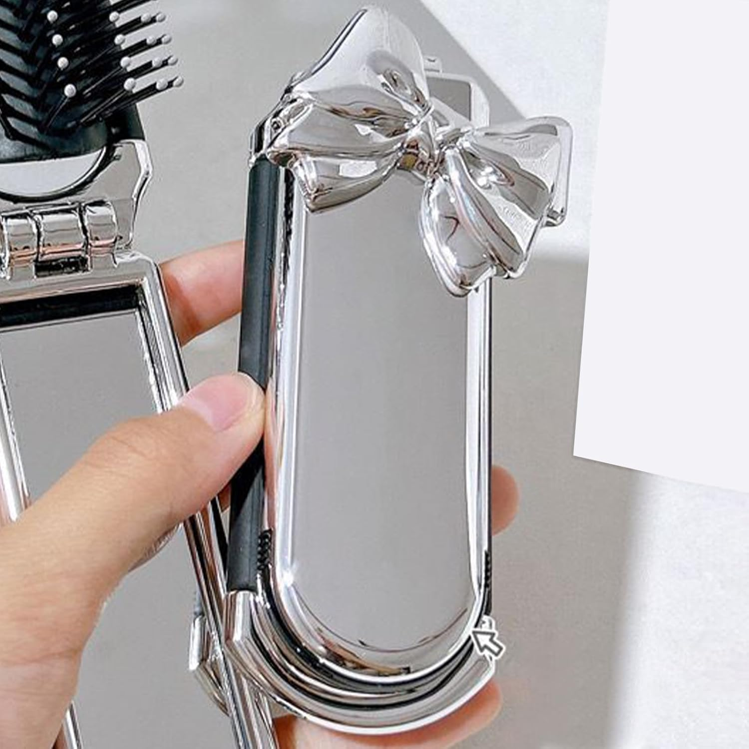 Travel Brush - Foldable Hair Detangling Comb with Mirror - Pocket Size Styling Accessories for Women Girls Home Travel Gym Purse - Bow image number 2