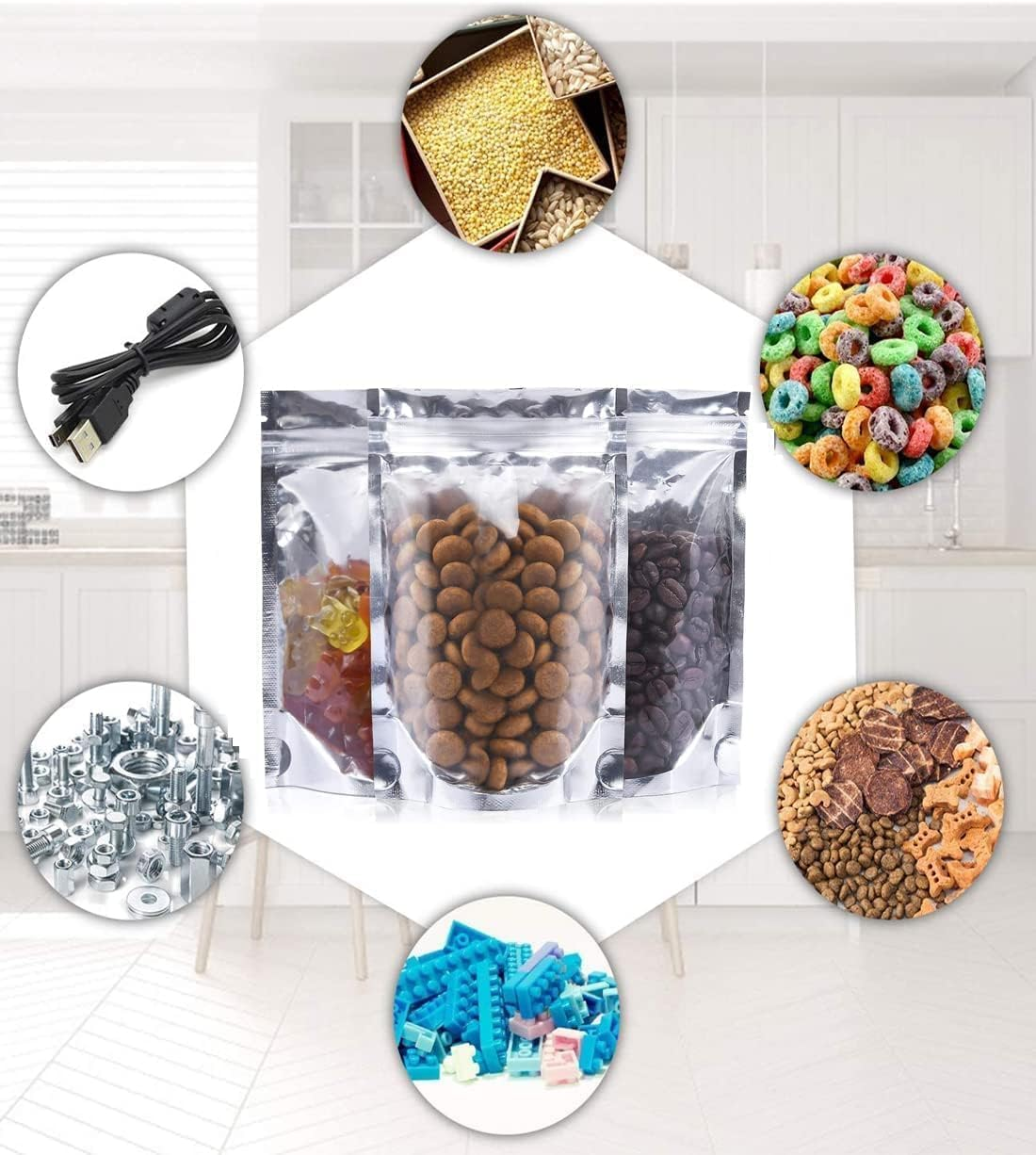 100PCS Reusable Foil Bags for Food Storage, Stand up Resealable Smell Proof Ziplock Bags, Aluminum Foil Packaging Pouches Bag for Cookies, Nuts, Tea, Candy (10X15CM,100PCS) image number 4
