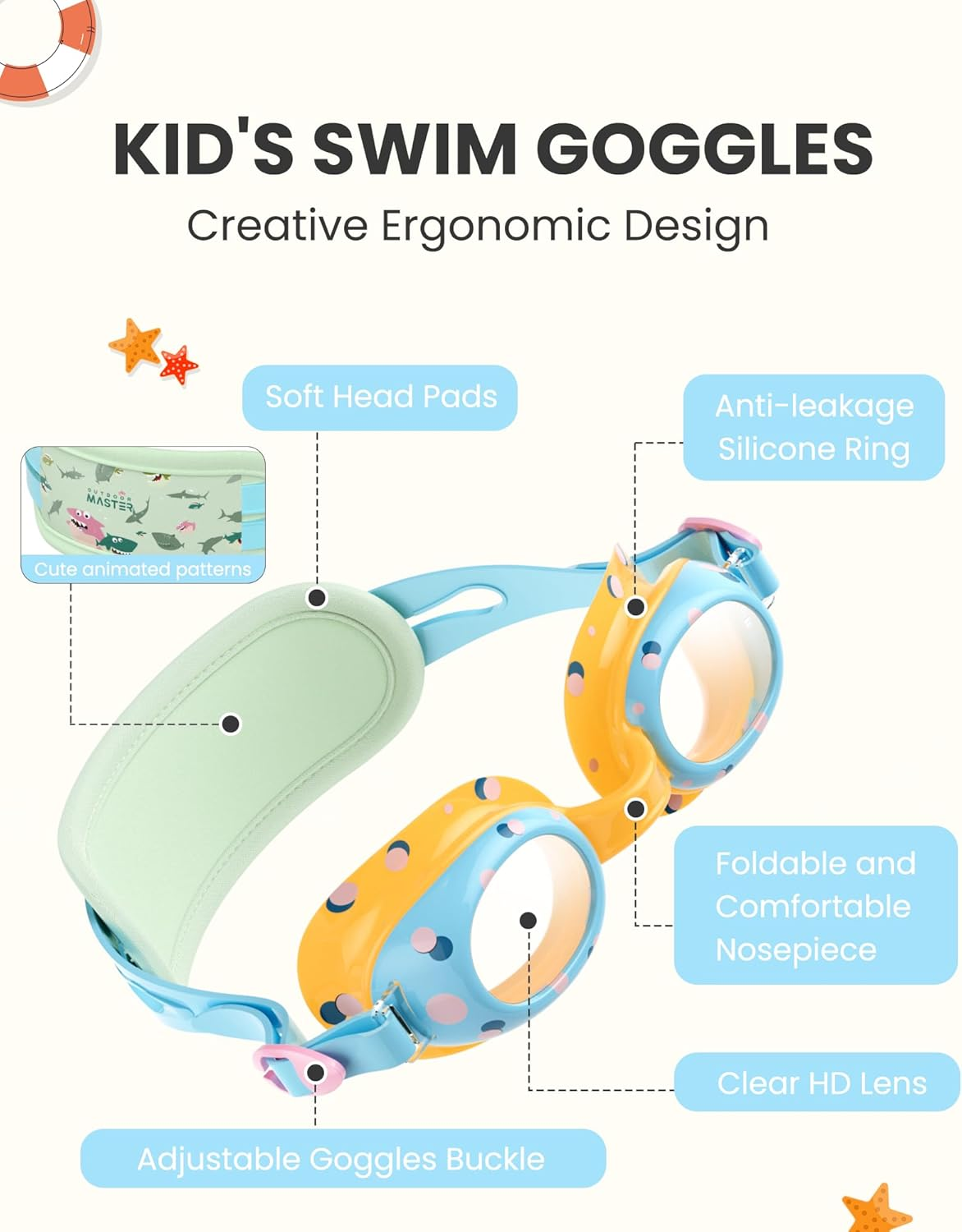 Outdoormaster Cyberfish Kids Swim Goggles, Quick Adjustable Strap Swimming Goggles with Padded Headband for Kids 5-12 - Pink image number 3