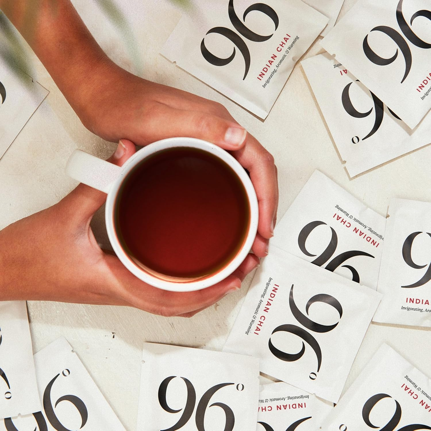 96&deg; Indian Chai - 20 Pyramid Tea Bags, Individually Wrapped, Strong, Spiced and Aromatic, Biodegradable Plant-Based Bags image number 2