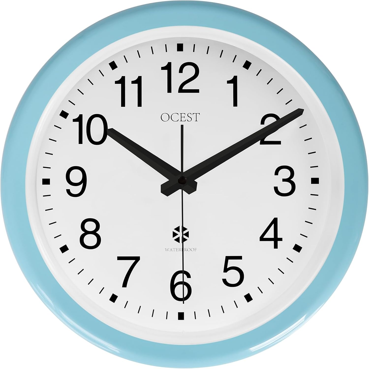 OCEST Sealed Waterproof Garden Wall Clock, 12 Inch Large Indoor Outdoor Clocks, Silent Non-Ticking Battery Operated Quartz round Decor for Patio,Bathroom, Pool, Lanai, Porch (Blue)