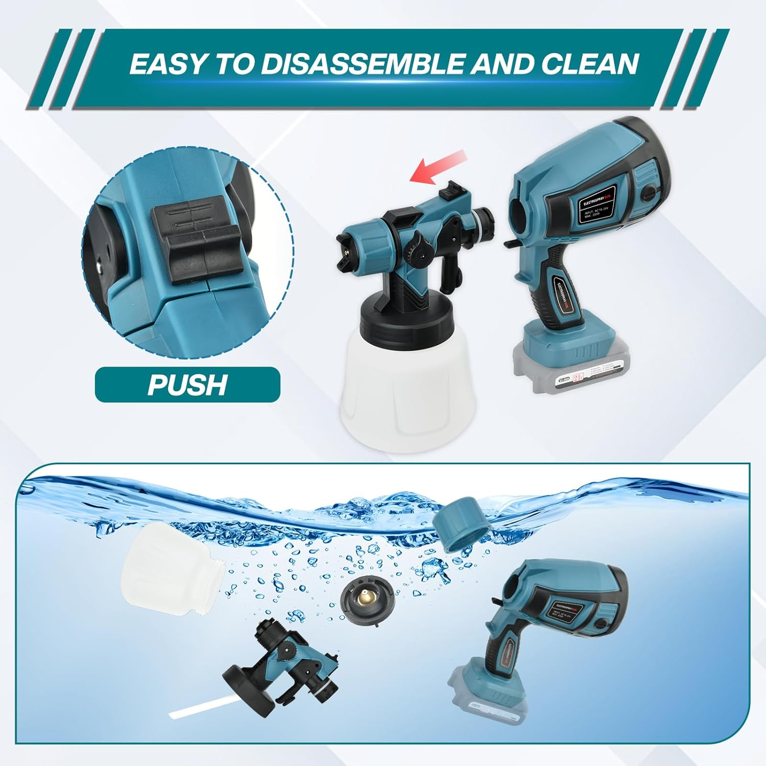 Handheld Paint Sprayer Gun,Battery Paint Spray System for Makita BL Series 18V, 900 Ml Container with 5 Nozzles (0.8/1/1.5/1.8/2.5 Mm), Cordless Paint Spray Gun for Walls (Batteries Not Included) image number 4