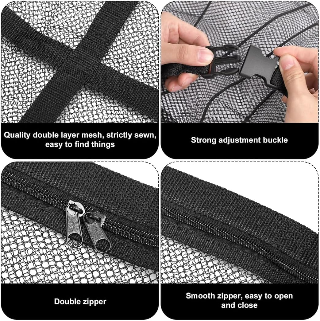 Idopick Car Ceiling Cargo Net Pocket, 80 X 55Cm Nine Grid Mesh Nine SUV Roof Organizer Long Trip Storage Bag,Tent Putting Quilt Towel Sundries Interior Accessories Car Roof Storage Organizer image number 3