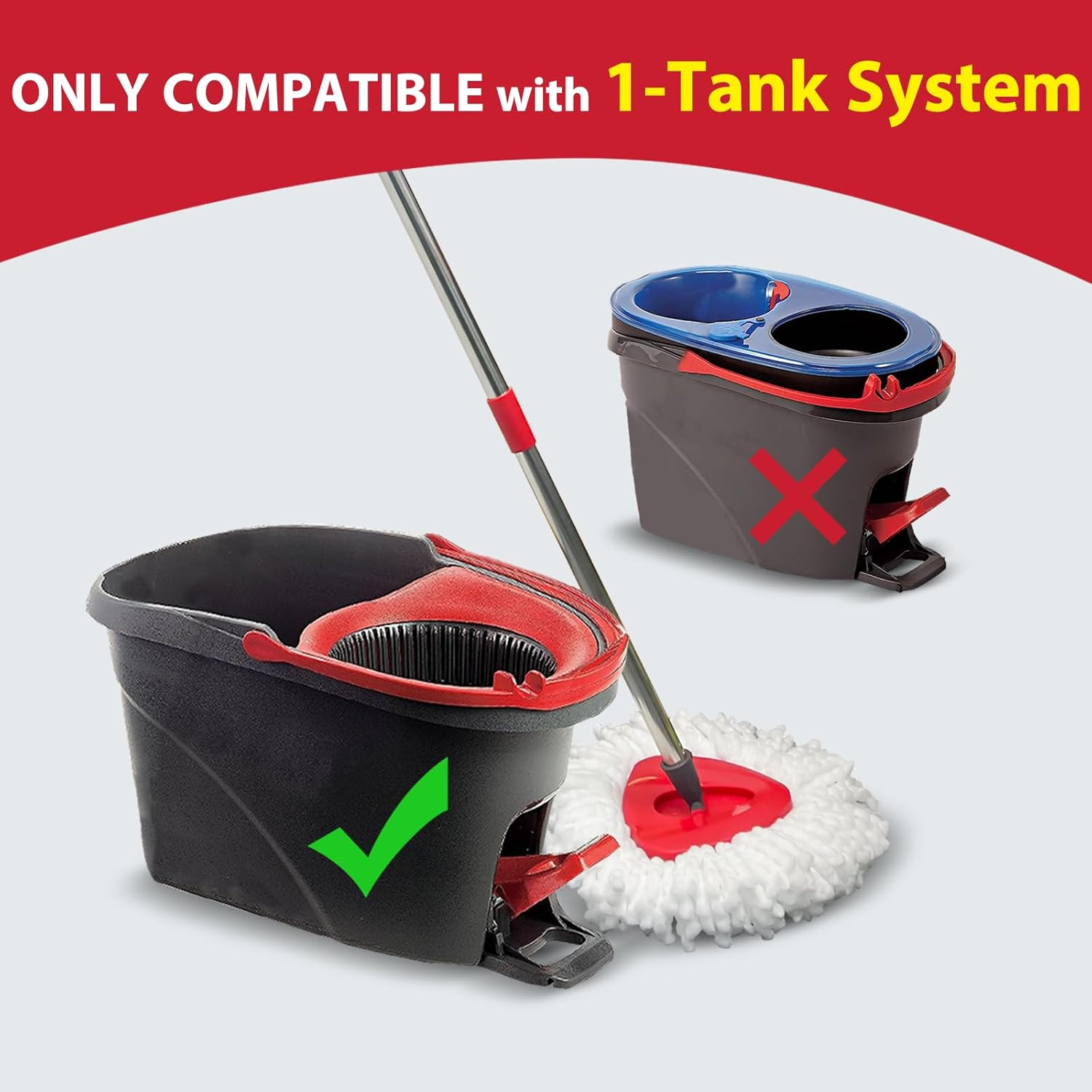 Nuorest Spin Mop Replacement Set for O-Ceda Easywring 1-Tank System, Includes 2 Mop Head Replacement, 1 Mop Handle (30-58In Adjustable 4-Section Pole), 1 Spin Mop Base image number 1