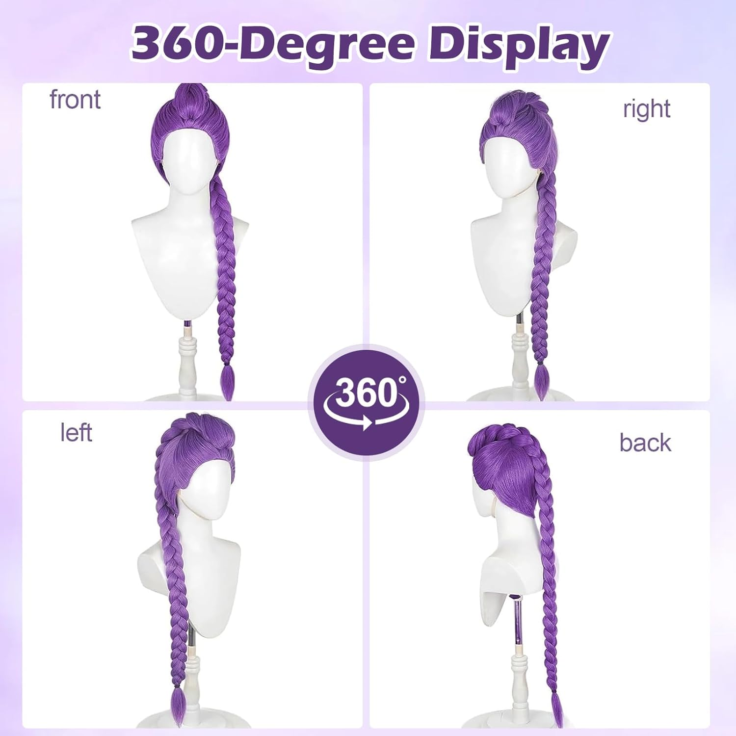 Long Purple Braided Wig, 47 Inches, Halloween Anime Costume Wig, Made of Heat-Resistant Synthetic Fiber, Ideal as a Halloween Cosplay Prop, Suitable as a Women or Girls (A) image number 3