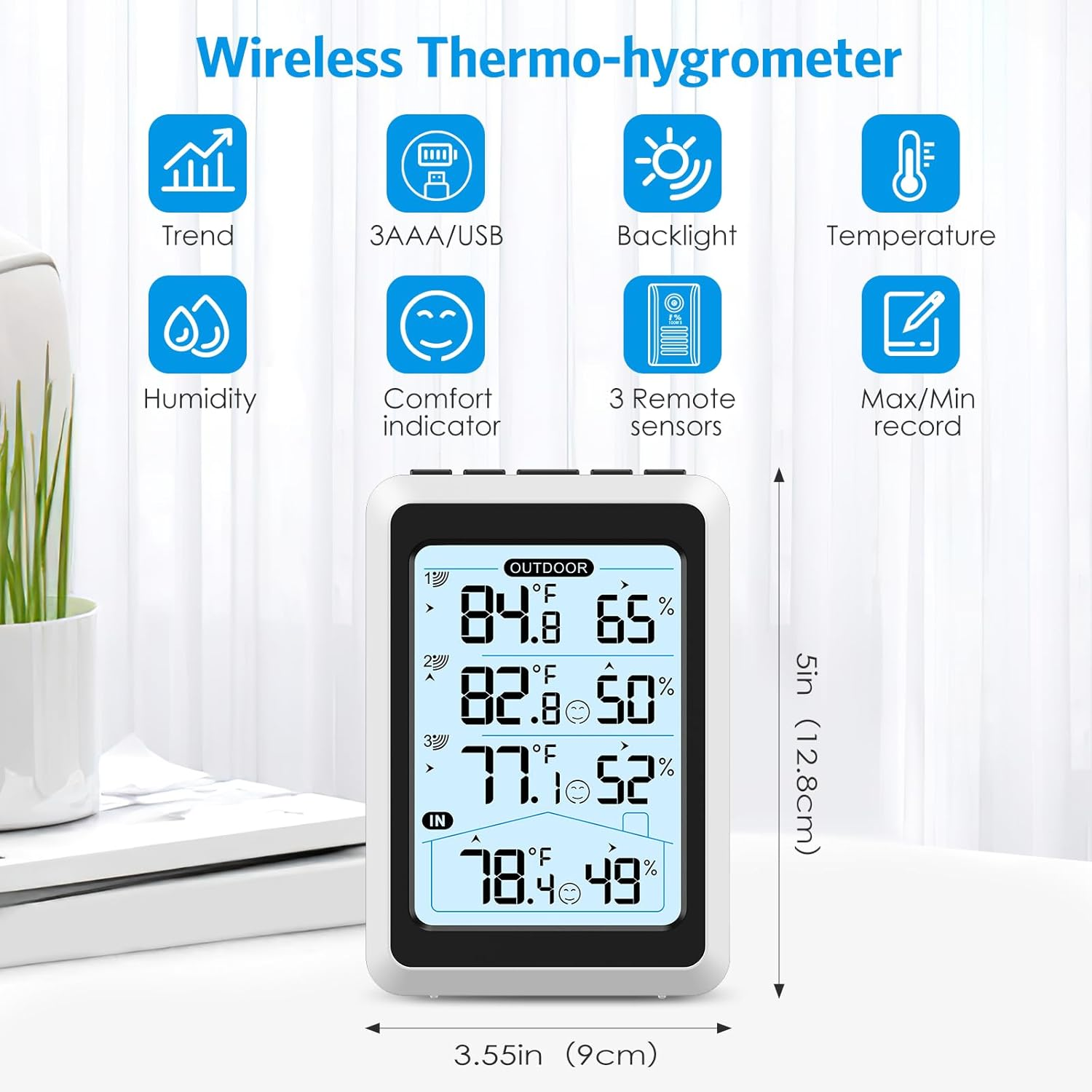 AMIR Wireless Weather Station, Digital Thermometer Hygrometer Indoor Outdoor with 3 Remote Sensors, Max/Min Record, Backlight, Temperature Gauge Humidity Monitor for Patio, Home, Garage, Greenhouse