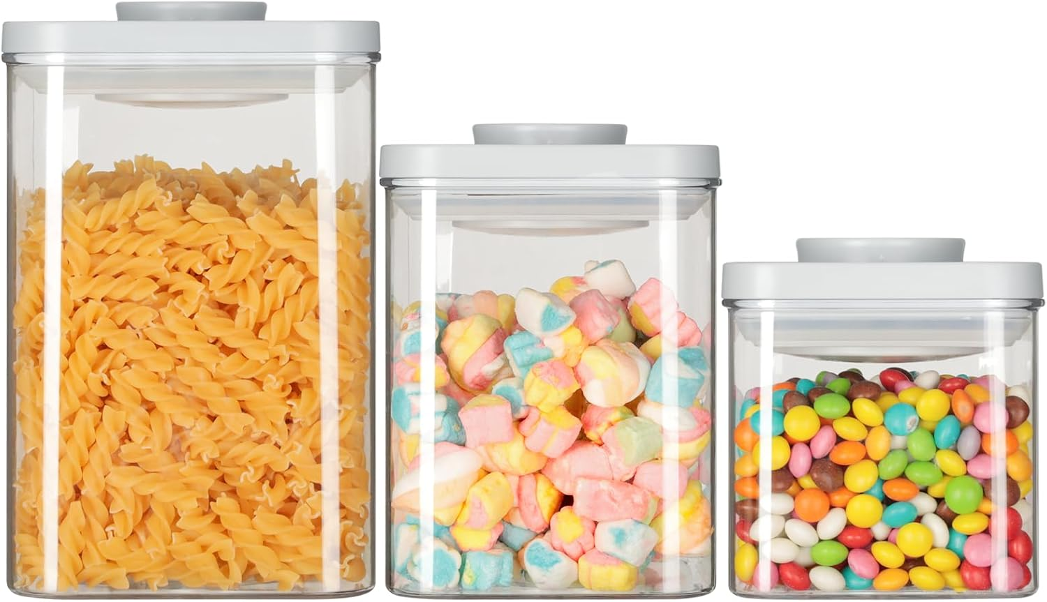 VINATO Storage Jars with Lid, Airtight, Pack of 3, 600/1250/2280 Ml Storage Box with Lid, Kitchen, Plastic Food Storage for Flour, Oats, Cereals image number 4