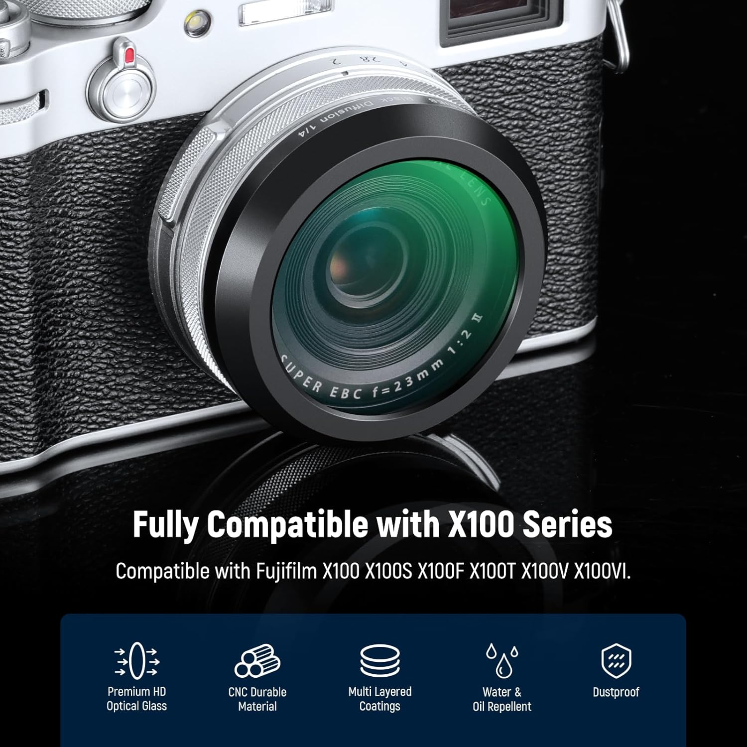 NEEWER Black Diffusion 1/4 Filter, Dreamy Cinematic Effect Lens Filter for X100 Series Cameras, Multi Coated Optical Glass, for Fujifilm X100 X100S X100F X100T X100V X100VI Cameras (Black Frame) image number 1