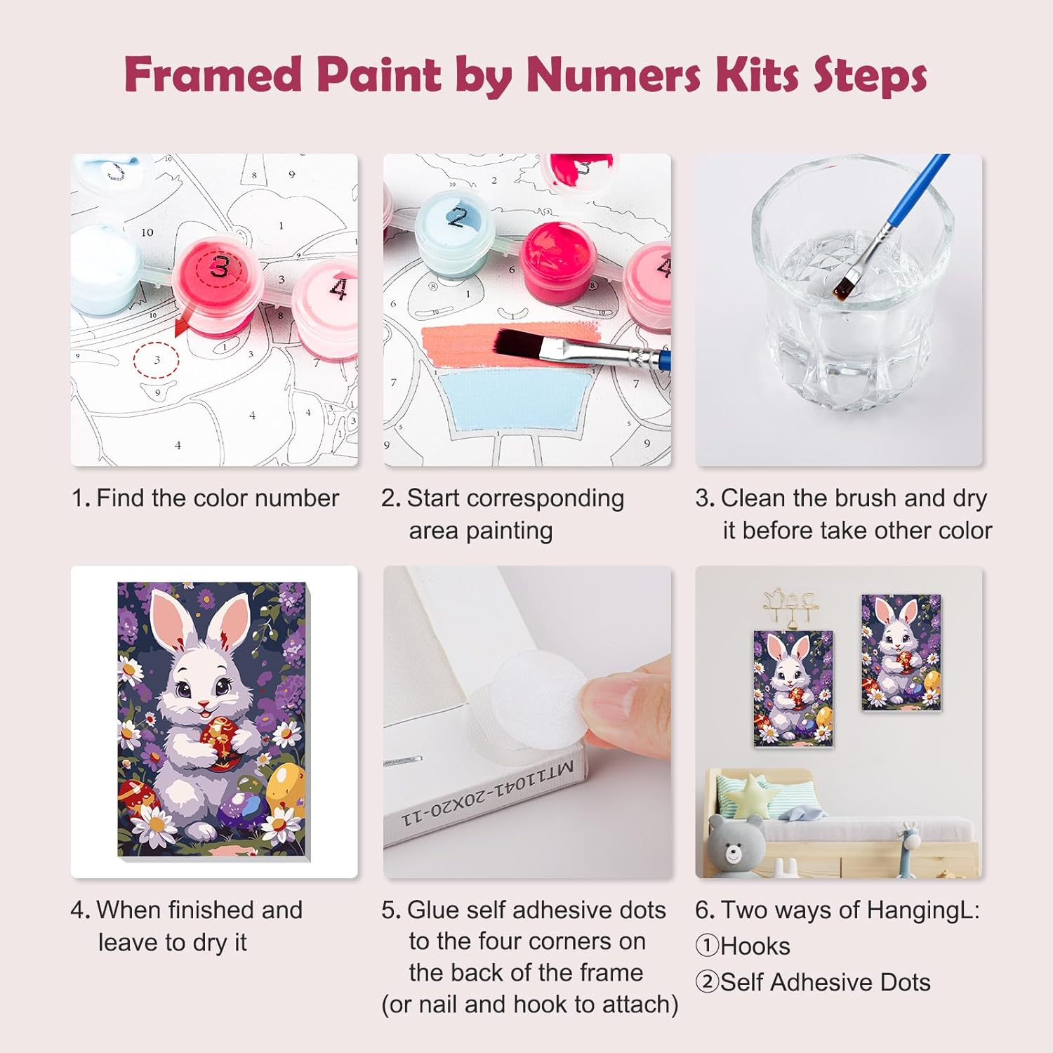 MOGTAA Easter Rabbit Painting by Numbers Adults with Frame, Easter Eggs Painting by Numbers with Wooden Easel, DIY Flower Oil Painting Canvas Set, Acrylic Painting Pictures for Home Decor, 20 X 30 Cm image number 5