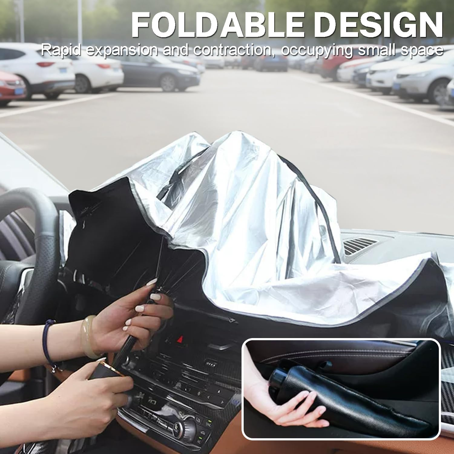 Yotsuba Car Windshield Sun Shade Umbrella, Foldable Car Umbrella Window Sunshades, 140 X 80 Cm Large Size Auto Windshield Covers Trucks Cars Cover, UV Protection, Heat Insulation image number 3