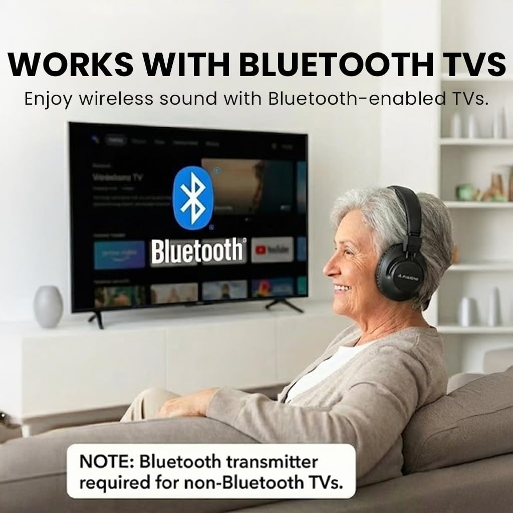 Avantree Audition 3 - Bluetooth 5.3 Over-Ear Headphones with Wireless Charging Dock, Compatible with Samsung Smart Tvs, 50H Long Battery Life, Aptx-Adaptive, Clear Voice & Boosted Volume