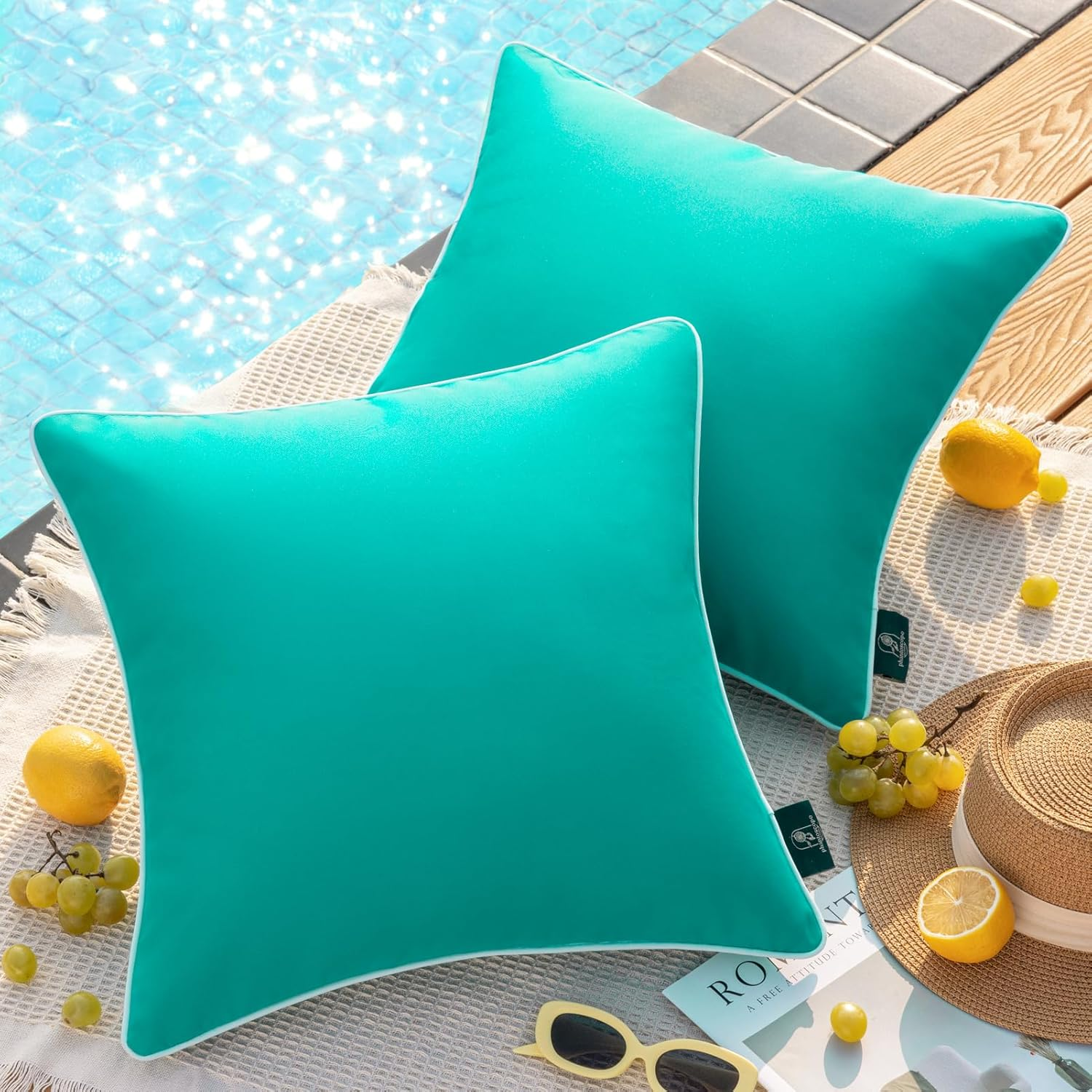 Phantoscope Pack of 2 Outdoor Water Resistant Throw Pillow Case Cushion Cover Turquoise 18 X 18 Inches 45 X 45 Cm