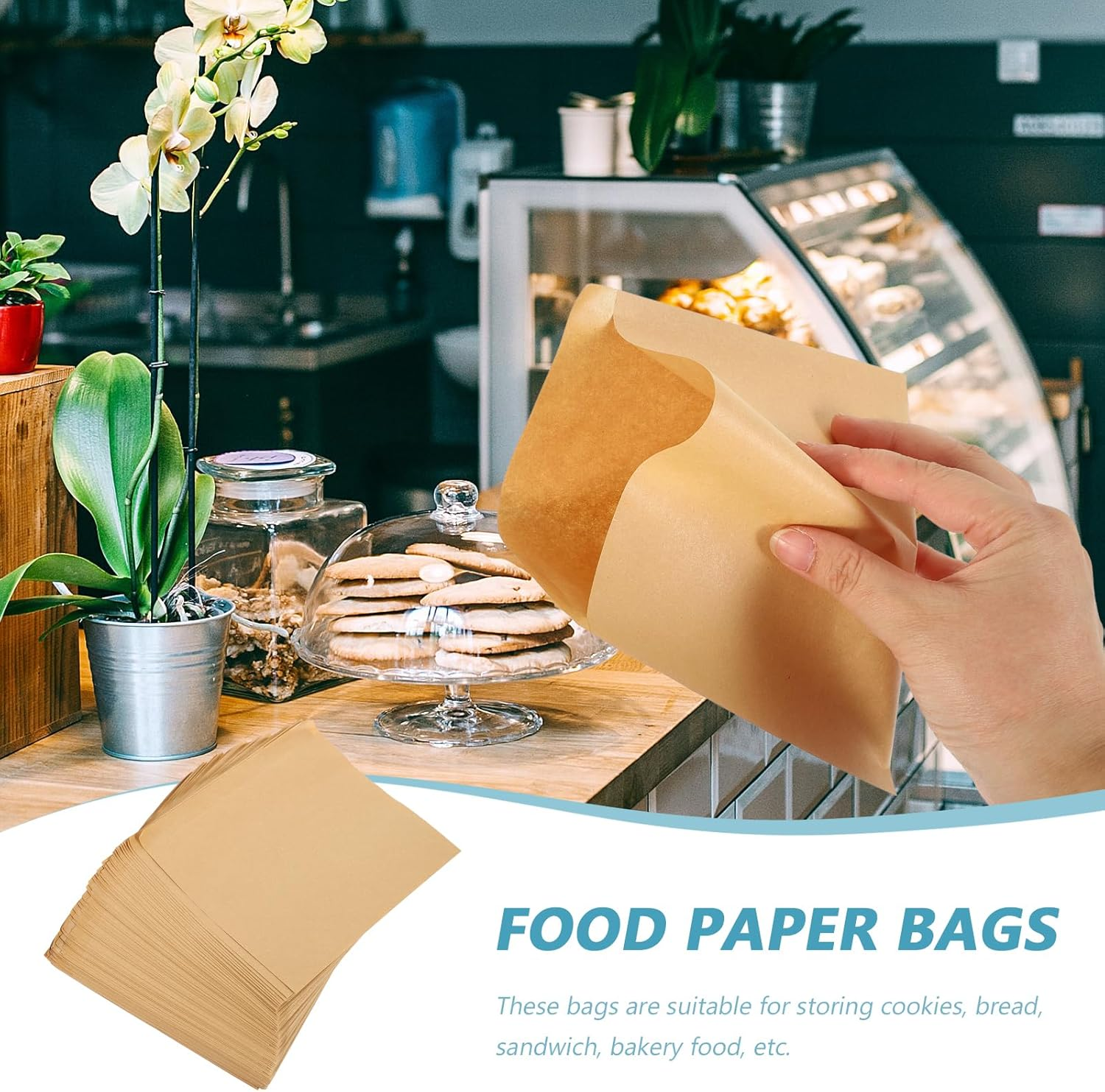 Garneck 100Pcs Paper Food Bags Oil Kraft Snack Bags for Sandwiches Pancakes and Treats Take- Fast Food Restaurants image number 5