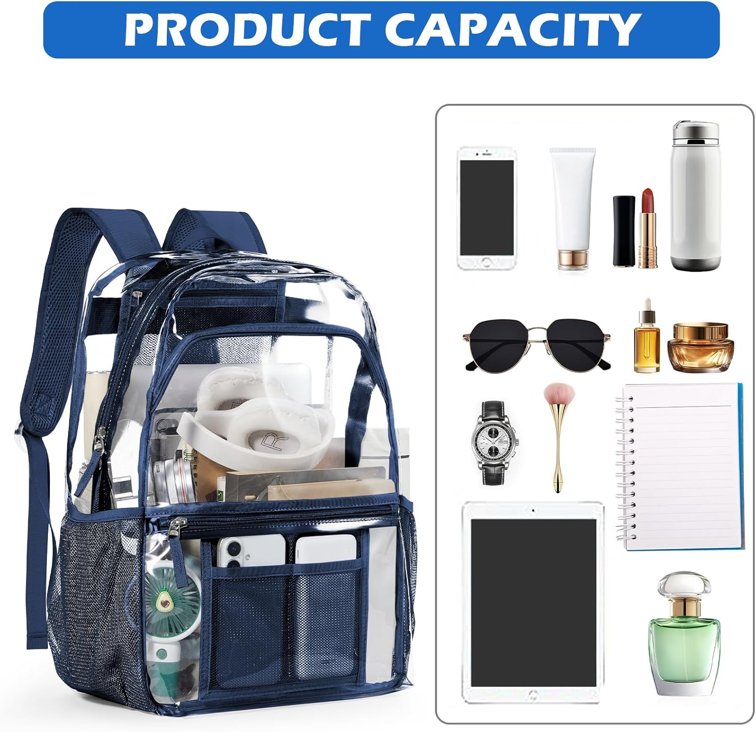 WEPOET Clear Backpack Heavy Duty Transparent See through Backpack,Waterproof Clear Bookbag image number 5