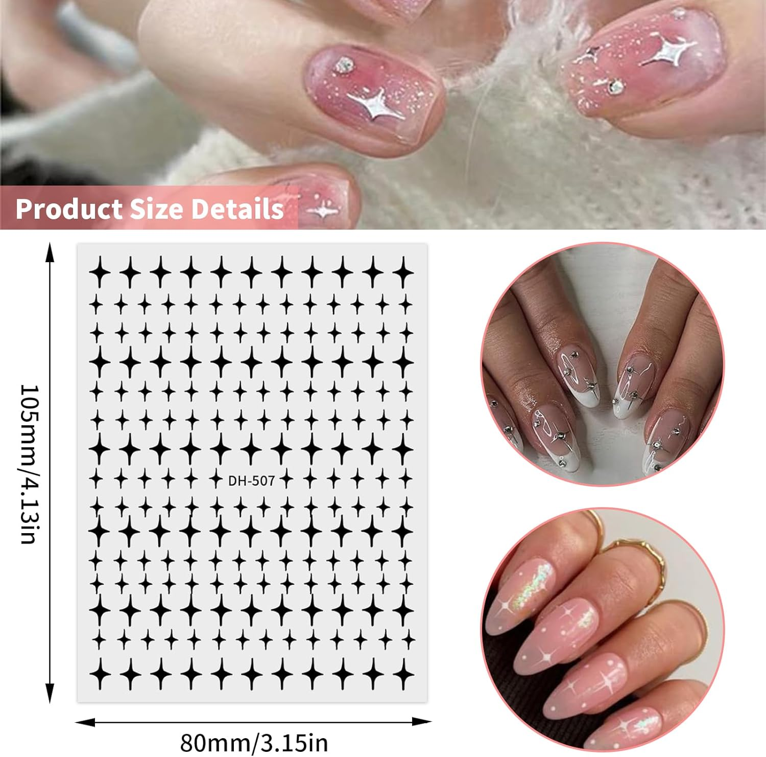 Aymorder Nail Art Stickers, 16 Sheets, Multicolor Star Pattern, Resin Material, Retro Modern Style, Self-Adhesive, Perfect for Nail (Keratin) Decoration image number 6