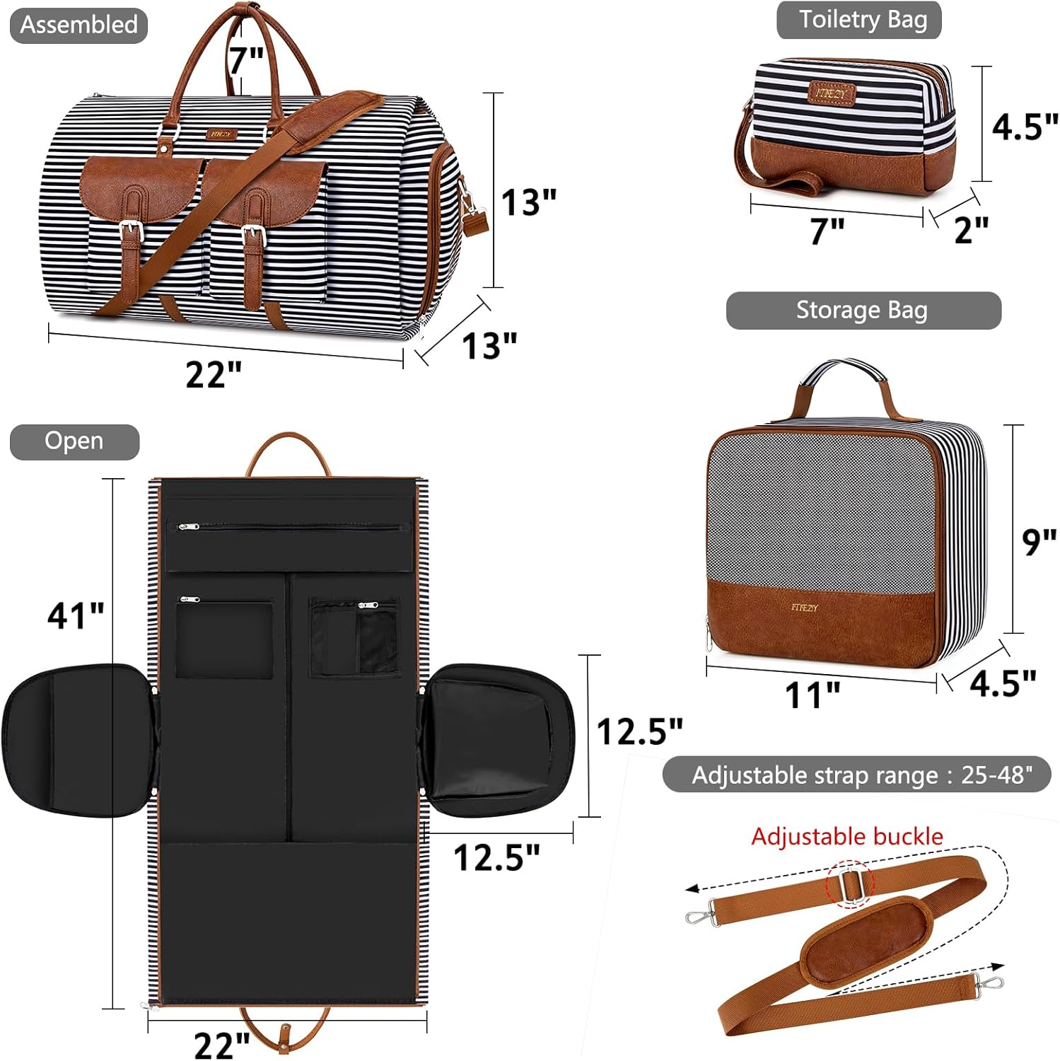 Garment Duffle Bag for Travel - Convertible Carry on Garment Duffel Travel Bag for Women Men Large Weekender Bag with Shoes Pouch 2 in 1 Hanging Suit Travel Duffel Bag 3Pcs Set, A02-Black