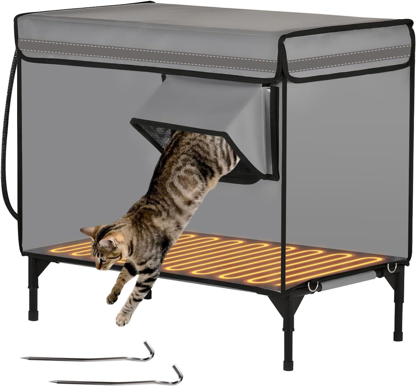 Advwin Heated Cat House for outside Winter, 100% Waterproof, Safe Escape Door, Insulated Outdoor Cat Shelter with Heating Pad for Feral Barn Cat Kitty, 51.5 X 32 X 47.5 Cm image number 1