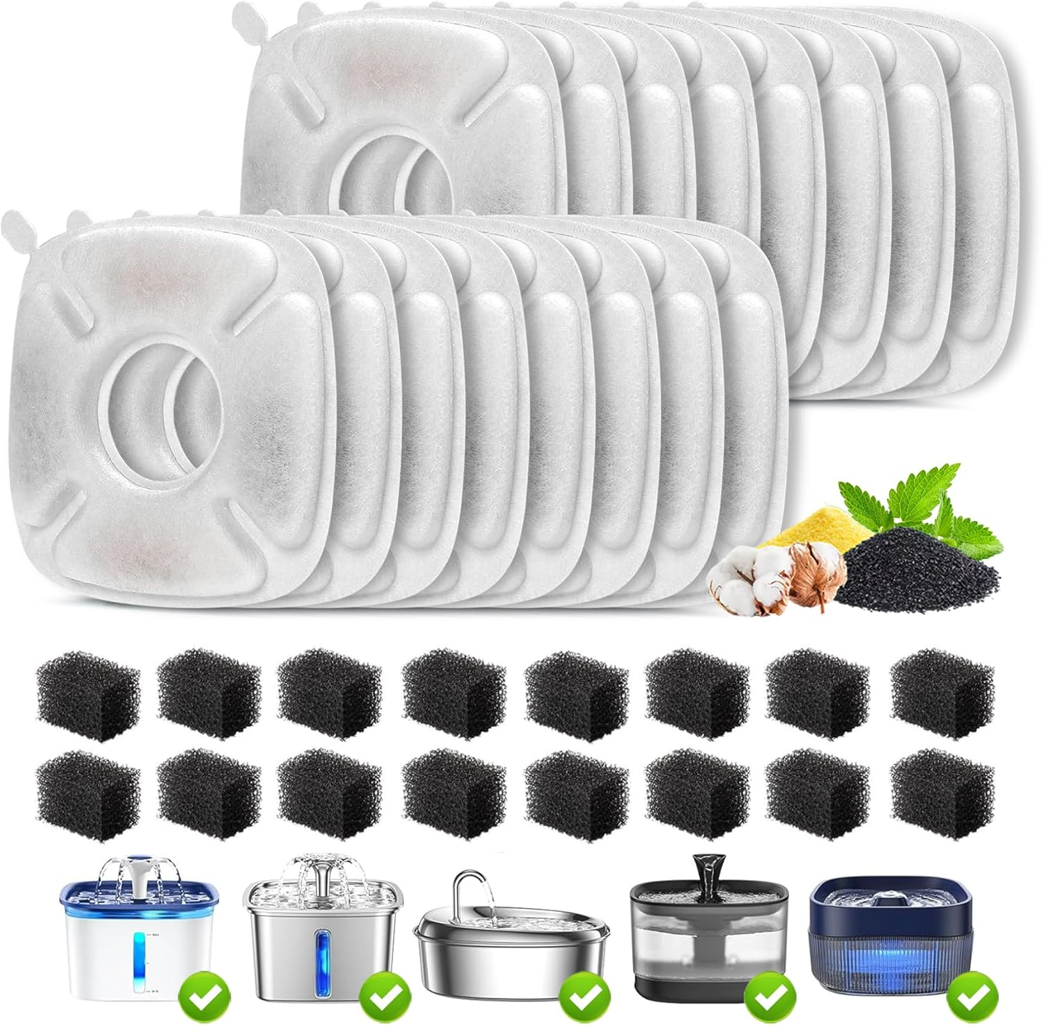 Opeth Cat Water Fountain Filter,Cat Fountain Filter Replacement Filters Compatible with Veken 95Oz/2.8L Pet Fountain,Contains 16 Pet Fountain Filters Replacement and 16 Sponges image number 6